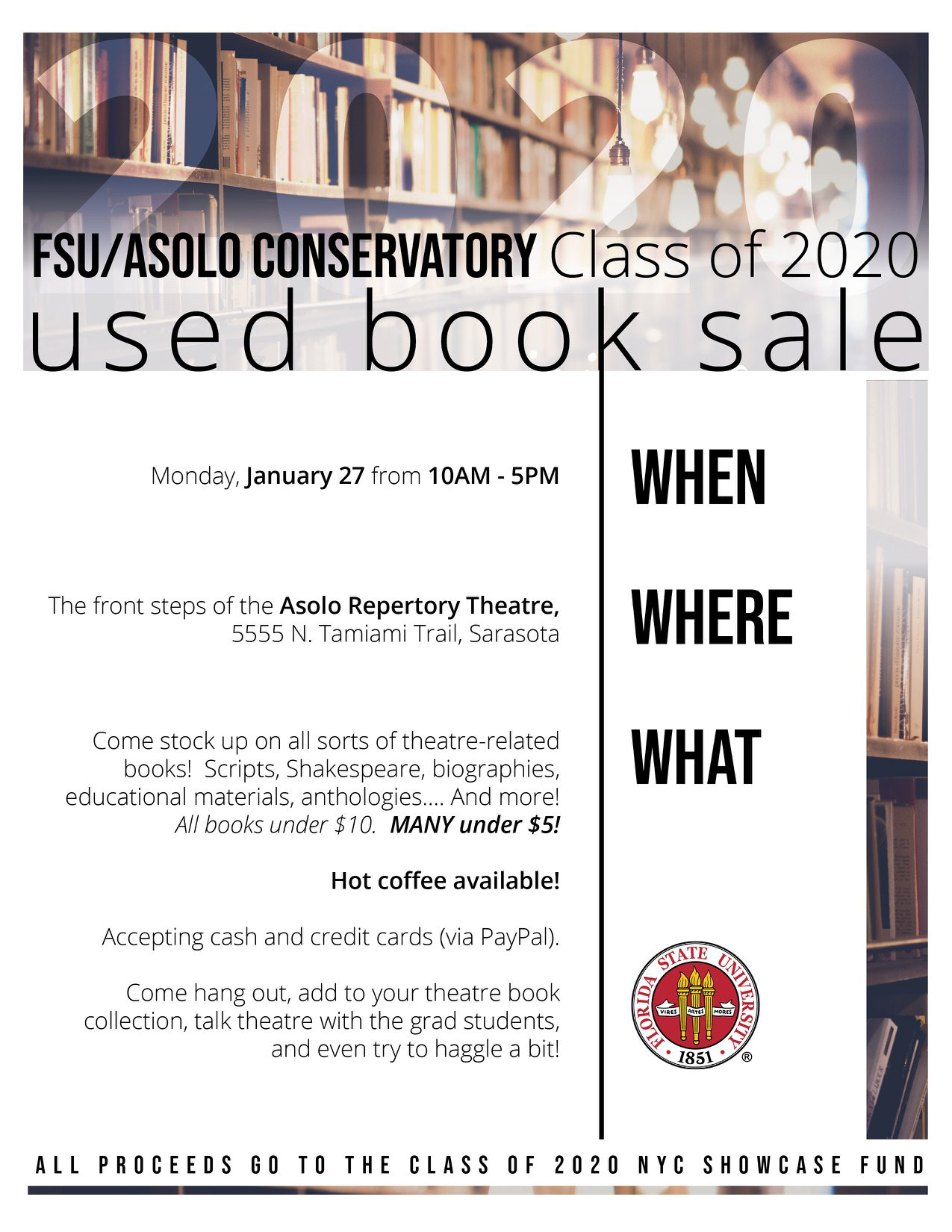 Book Sale flier, FSU/Asolo Conservatory, 2020.