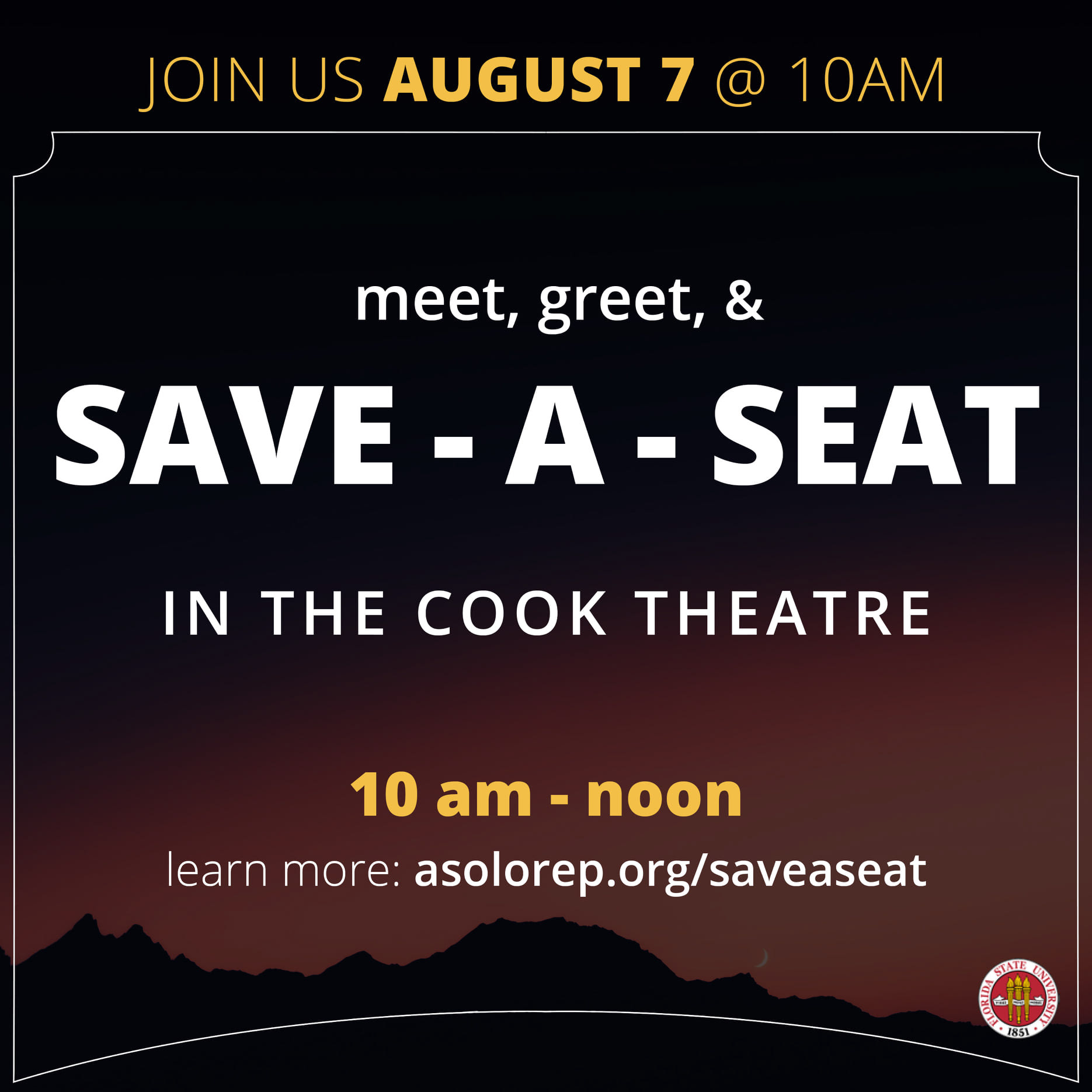 2021-22 Save-A-Seat event graphic, FSU/Asolo Conservatory, 2021.