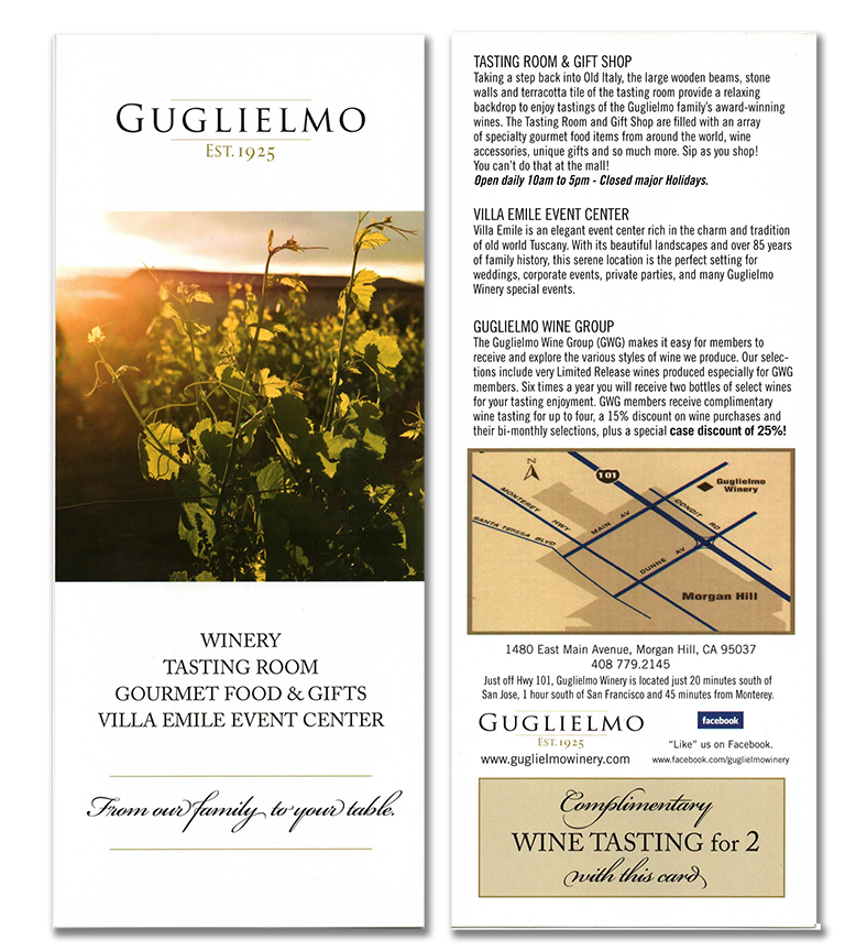 ack Card Design for Guglielmo Family Winery, Morgan Hill, CA.