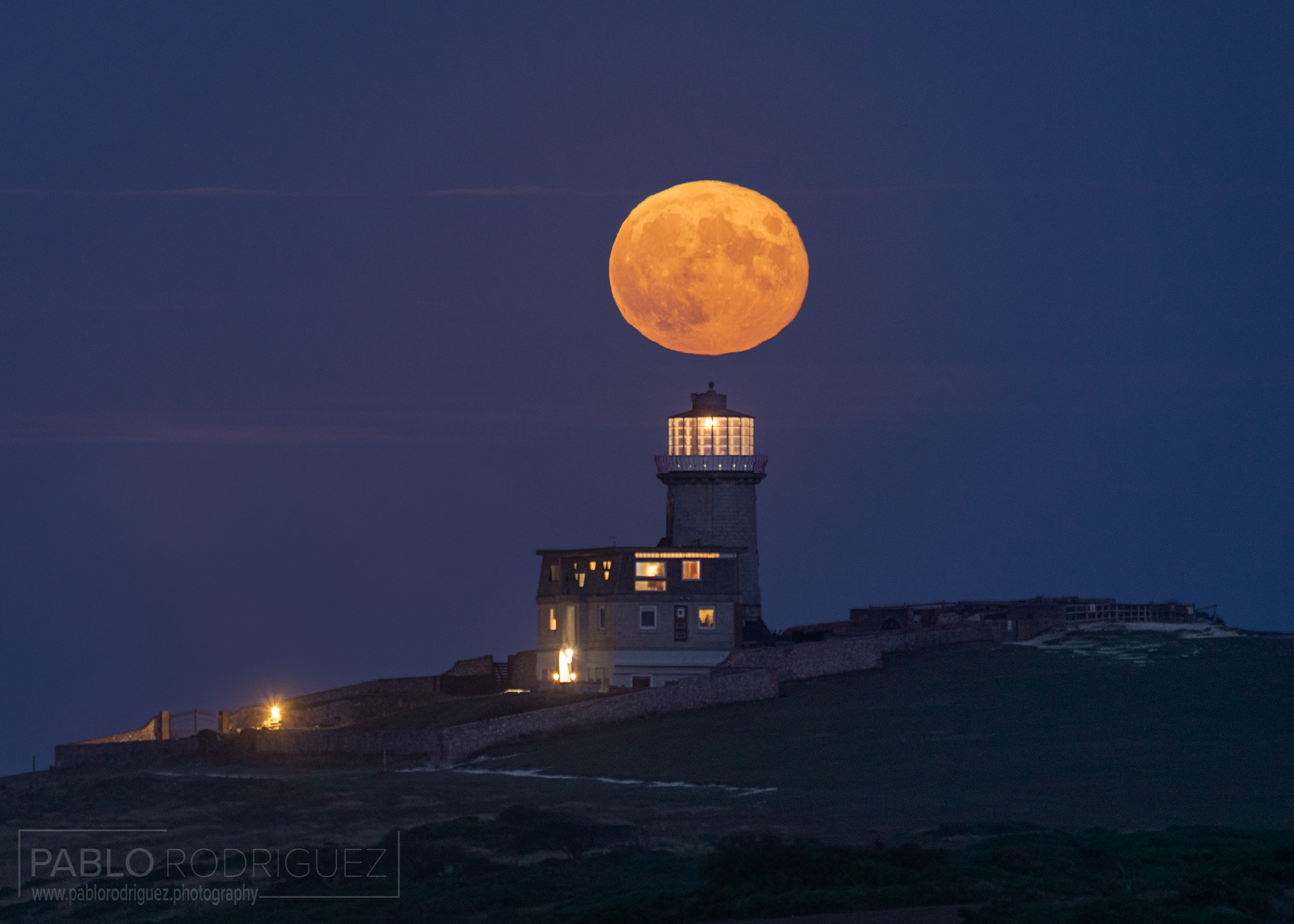 Full Moon rising at the Belle Tout Lighthouse