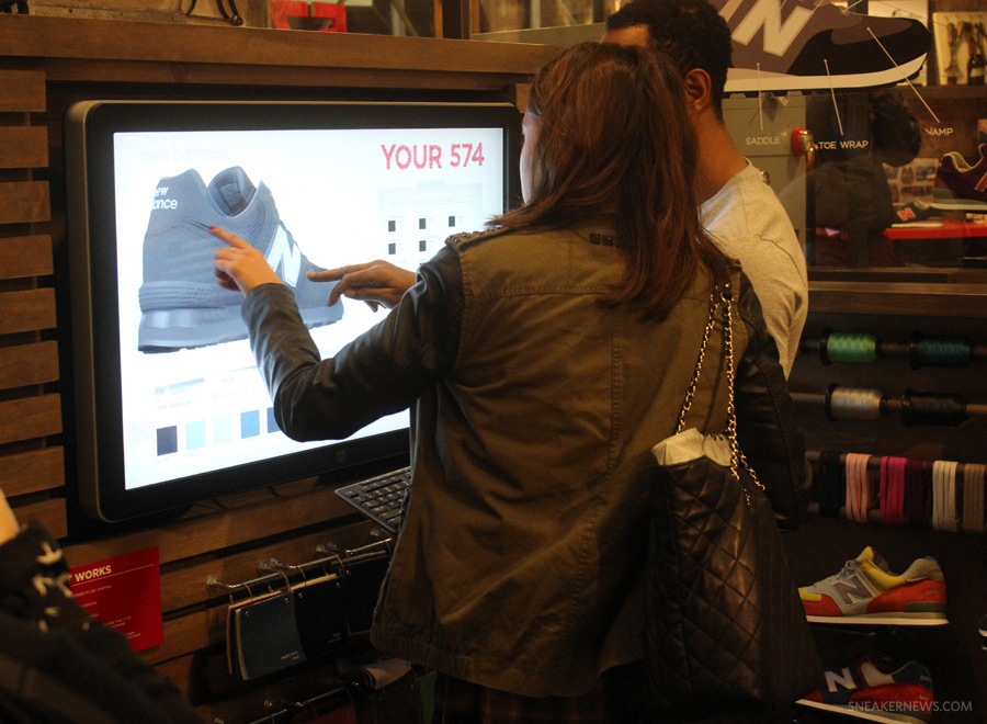 Customer designing shoe with in-store touch screen (old customizer)