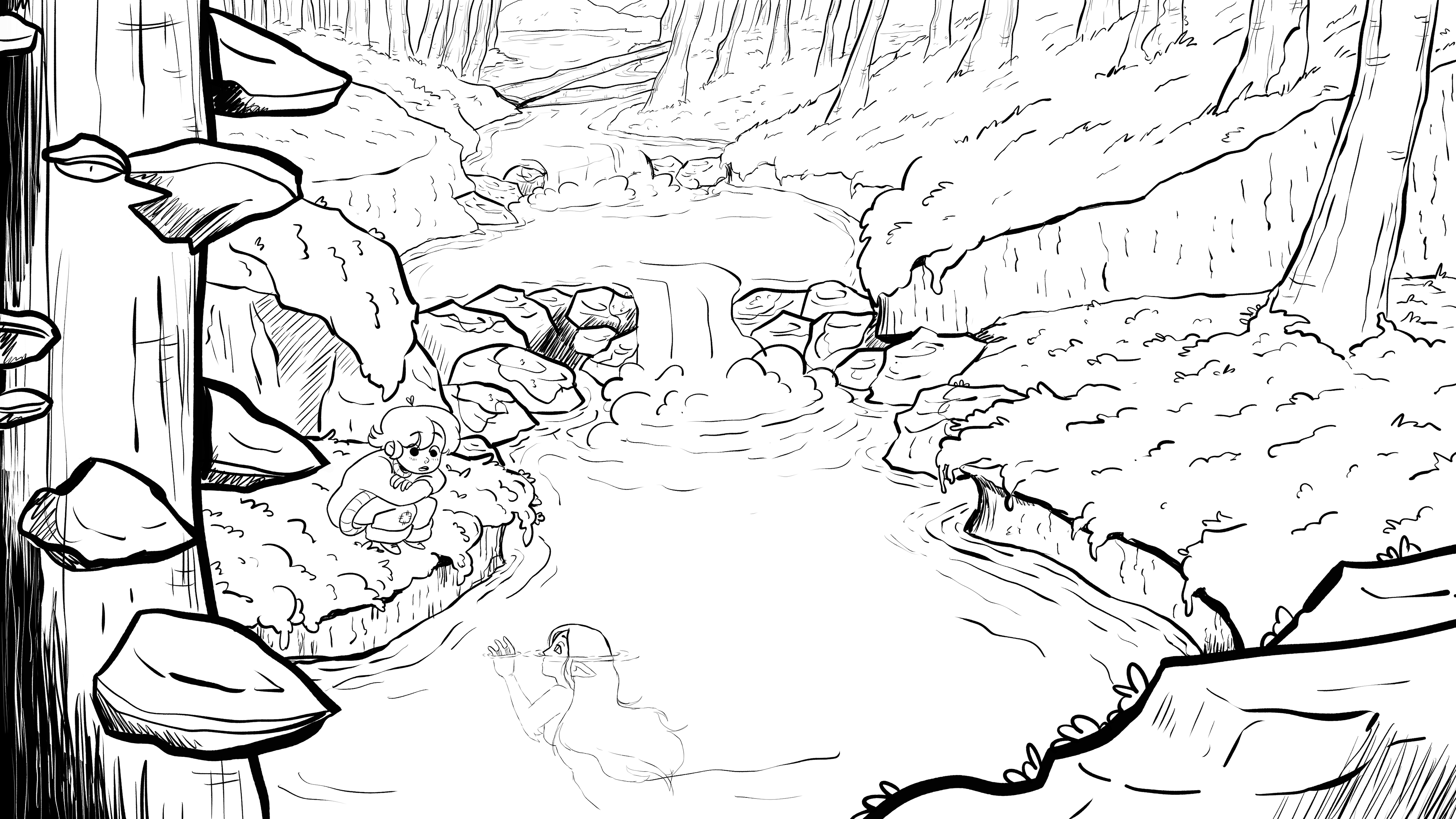 Magic forest and lake scene