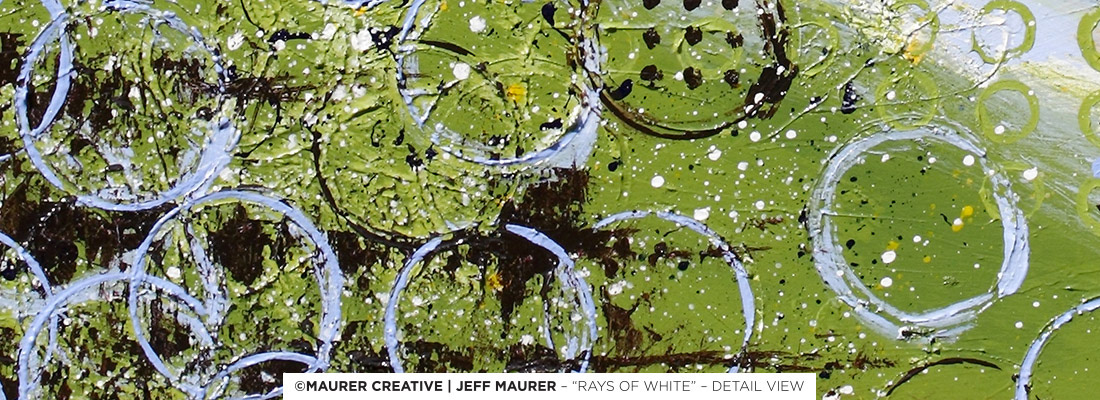 Artist, designer and golfer Jeff Maurer pulls on his training to build the color and composition seen in his paintings. Detailed view of the lower left green portion of Rays of White is shown here.