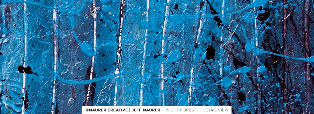 A detail view of the layering of blue, light to dark, with movement across and down the piece. Interpretation of the painting is always left up to the individual viewer.