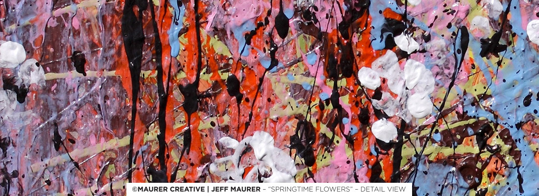 Springtime Flowers, Detail View, organic movement and depth of color. Splatter abstract.