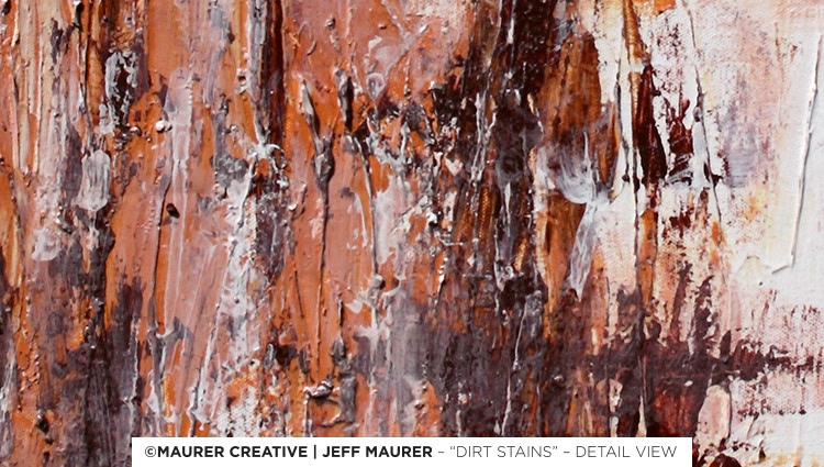 A contrast of vertical and horizontal movement, mixed with the simple use of 2 colors of paint blended together make this painting deceptively simply and endlessly complex at the same time. Capturing different images for the viewer throughout the painting, abstract modern artwork is much up to the interpretation and understand of what is inside who is viewing it... it is not necessarily about the intent of the artist, but more about the experience of the viewer that makes the piece. Take a look through all the other work by Jeff Maurer / Maurer Creative!