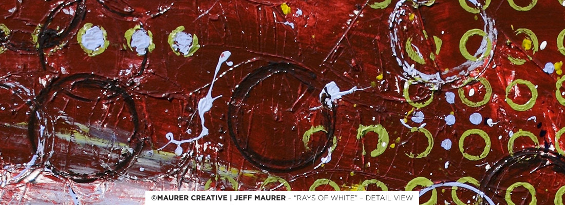 Deep and saturated reds across the top portion of the canvas are visually connected to the green below through the circular grid overlay. All of the paintings by Jeff Maurer / Maurer Creative have been created while living in Orlando, Florida so far. Custom & commissioned work is available - please don't hesitate to ask for more information!