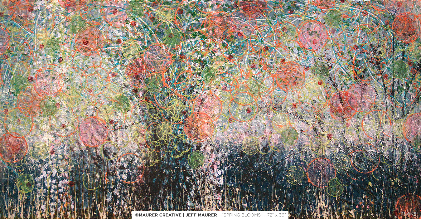 Spring Blooms is a 72 in. by 36 in. abstract modern painting by Jeff Maurer, Maurer Creative and is available for purchase.
