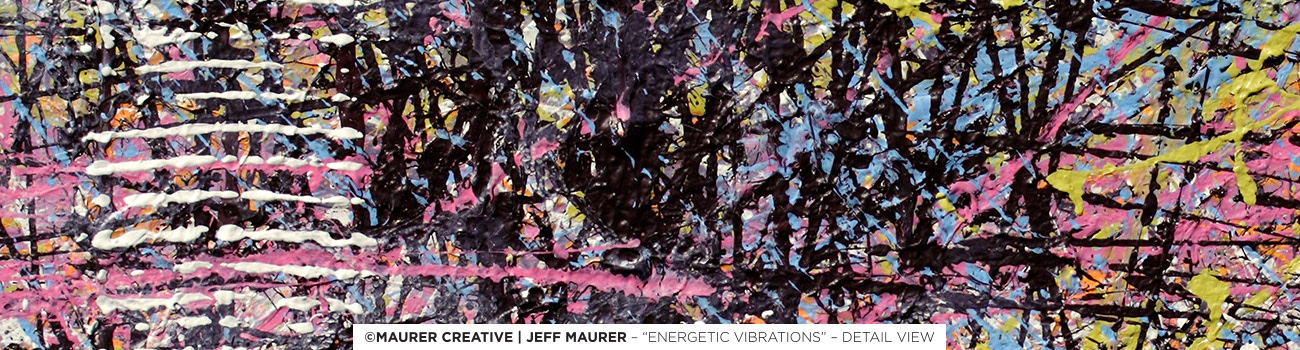 Energetic Vibrations is a unique, bright, vibrant, colorful acrylic abstract painting by Jeff Maurer - another detail view here showing the movement and energy of color in this piece. Complete your interior design and decor with the help of Jeff Maurer / Maurer Creative.