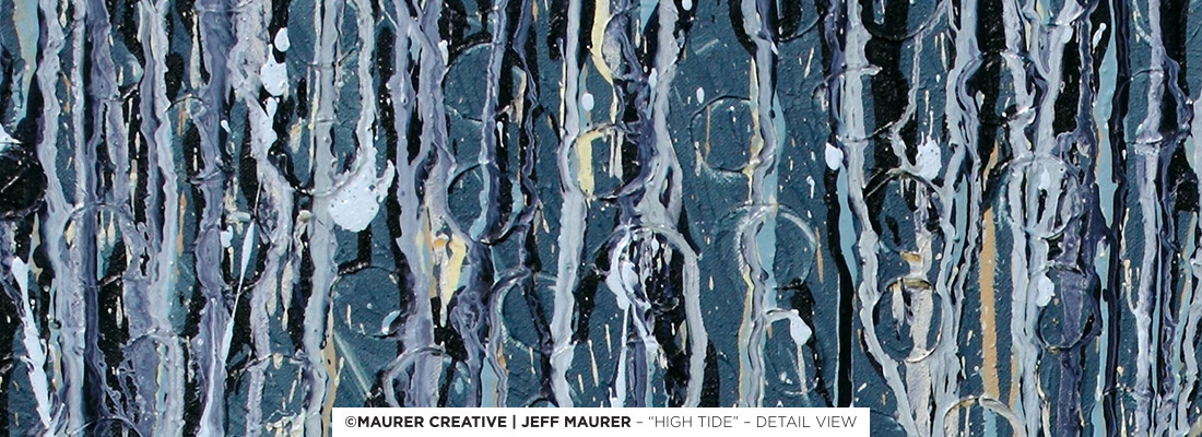 One of three detailed views of the canvas, Jeff Maurer uses texture and movement of the paint to evoke a feeling from the observer. The texture subtly shifts the direction and occasionally changes the color of the paint as it moves either up or down across the canvas.