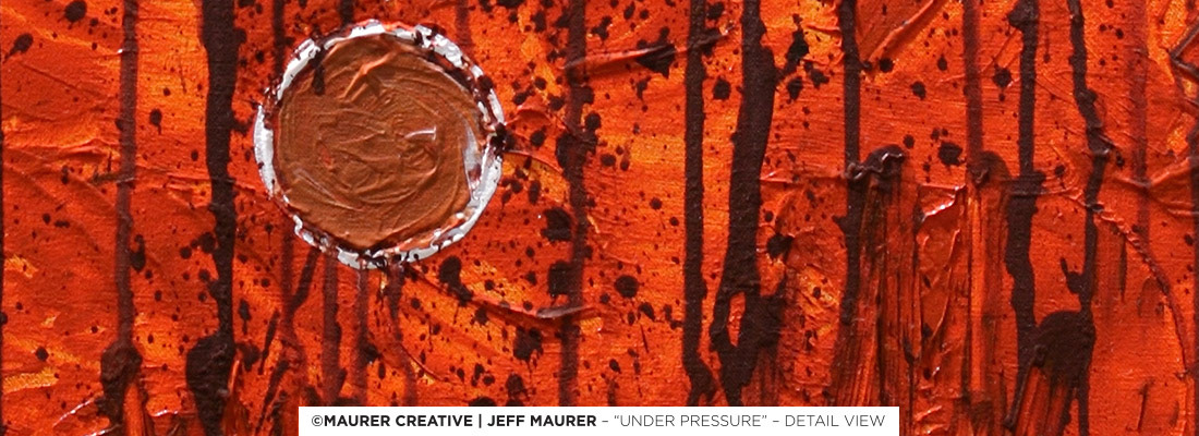 Under Pressure, custom acrylic abstract modern painting by Jeff Maurer / Maurer Creative. Detail view. Available for purchase. Red / White / Black. At times an individual, reliant on yourself to stay true and be strong, always there, reliable and persistent.