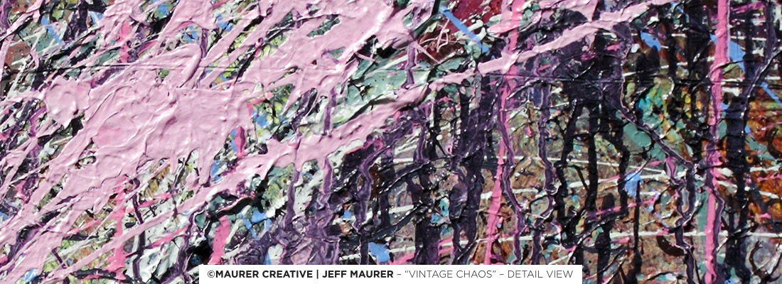 The amount of color and movement that can bee seen in each section of this painting is seemingly endless at times ... each bit blending across into the next, tied together with the large pink splat diagonally across the canvas.