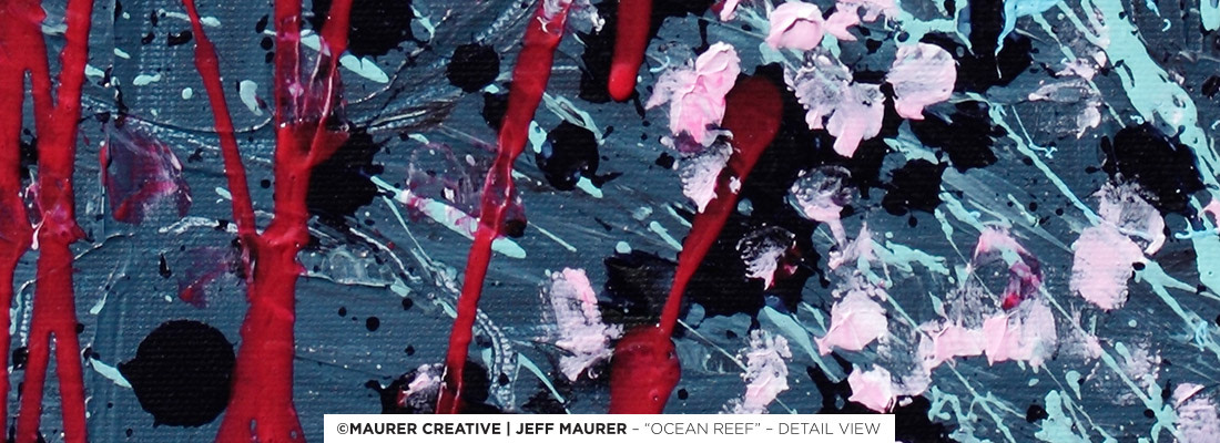 A detailed view showing the range of dark blues & dark red to the lighter pink and blue tones. Prints are available for most all of the abstract paintings by Jeff Maurer - please don't hesitate to contact for more information.