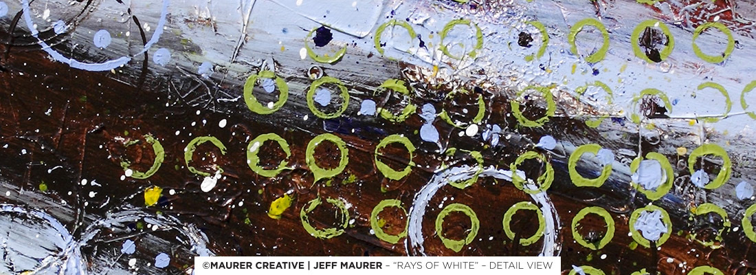A detailed view of Rays of White by Jeff Maurer, an abstract modern painting created while living in Orlando, Florida. A strong diagonal movement divides this piece of art into large sections of color.