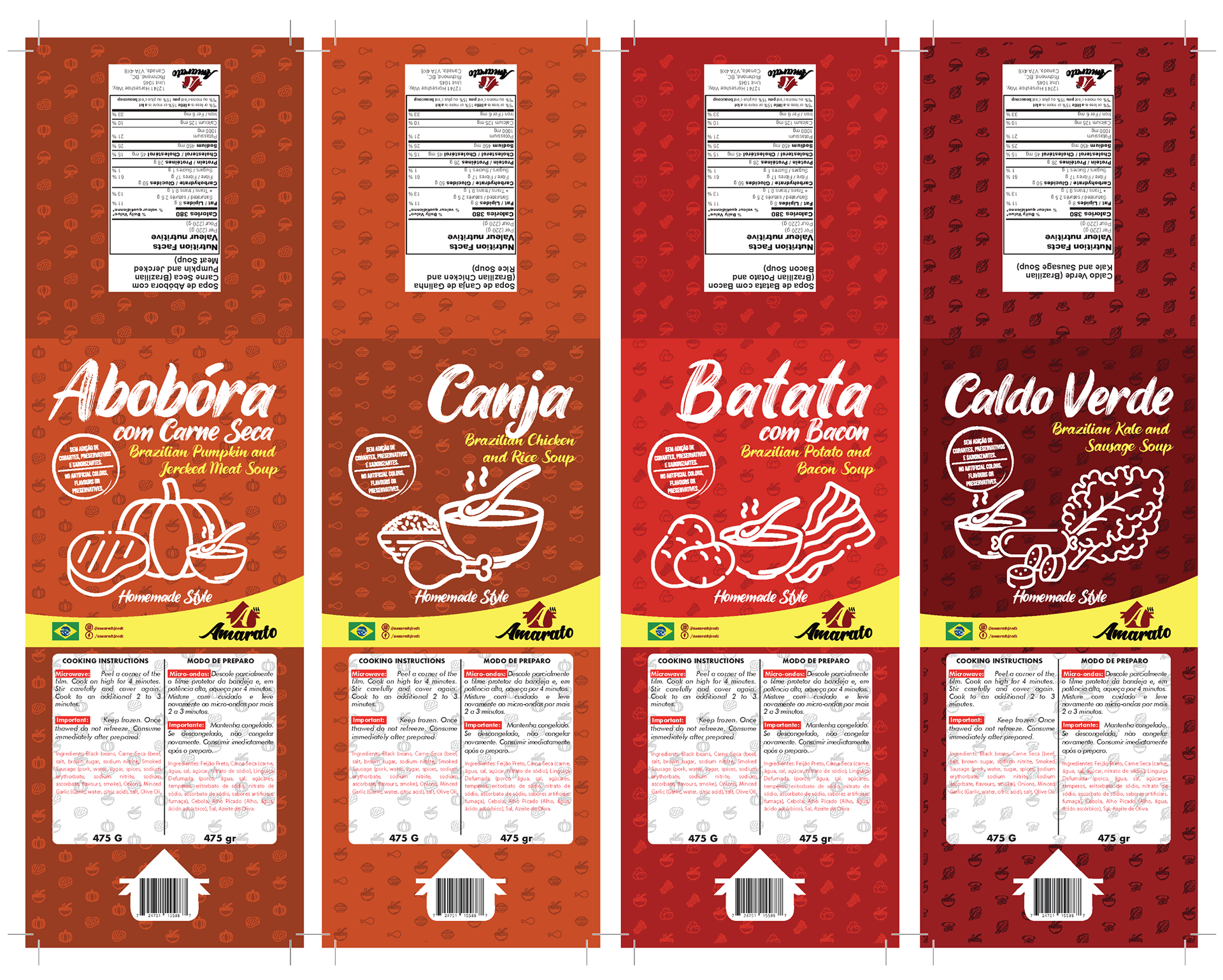 2023 - Amarato Foods | Vancouver BC | Paper bands for frozen - Design and Production by Carla Sarmento