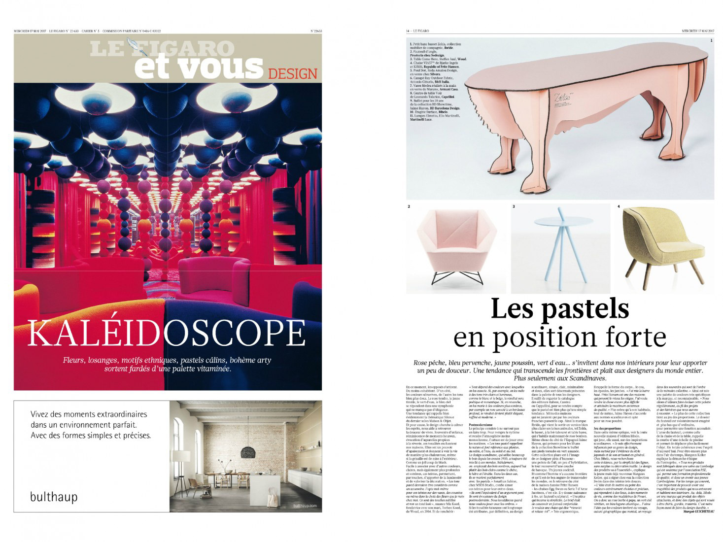 Le tabouret basset ‘ZELDA’ d'Ibride Design à l'honneur dans le Spécial Design du FIGARO du 17/07/17