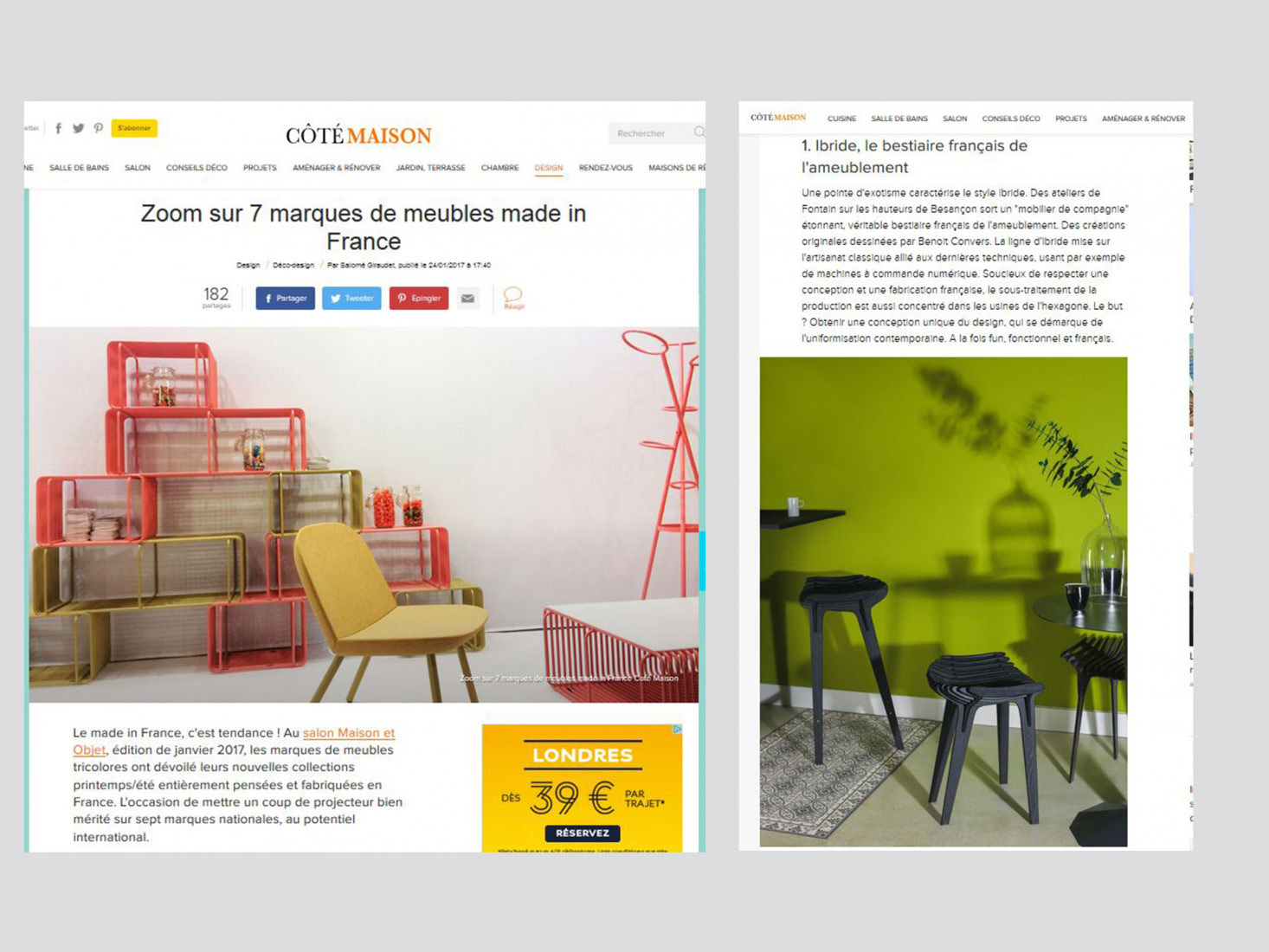 "Grafite" d'Ibride Design sur le site web "COTE MAGAZINE" Janvier 2017