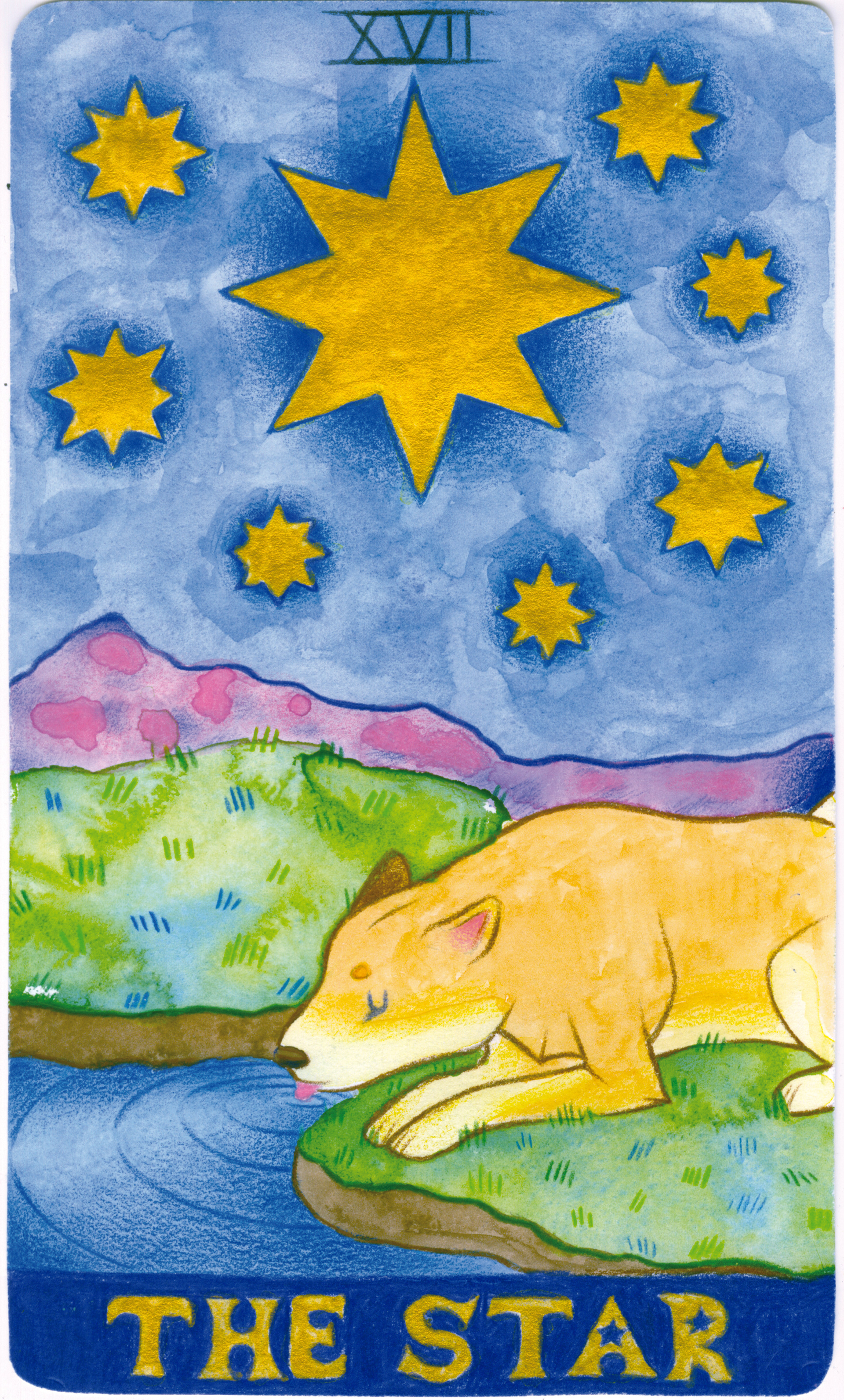 "The Star Tarot Card" (2023), watercolor and colored pencil on hot press watercolor paper