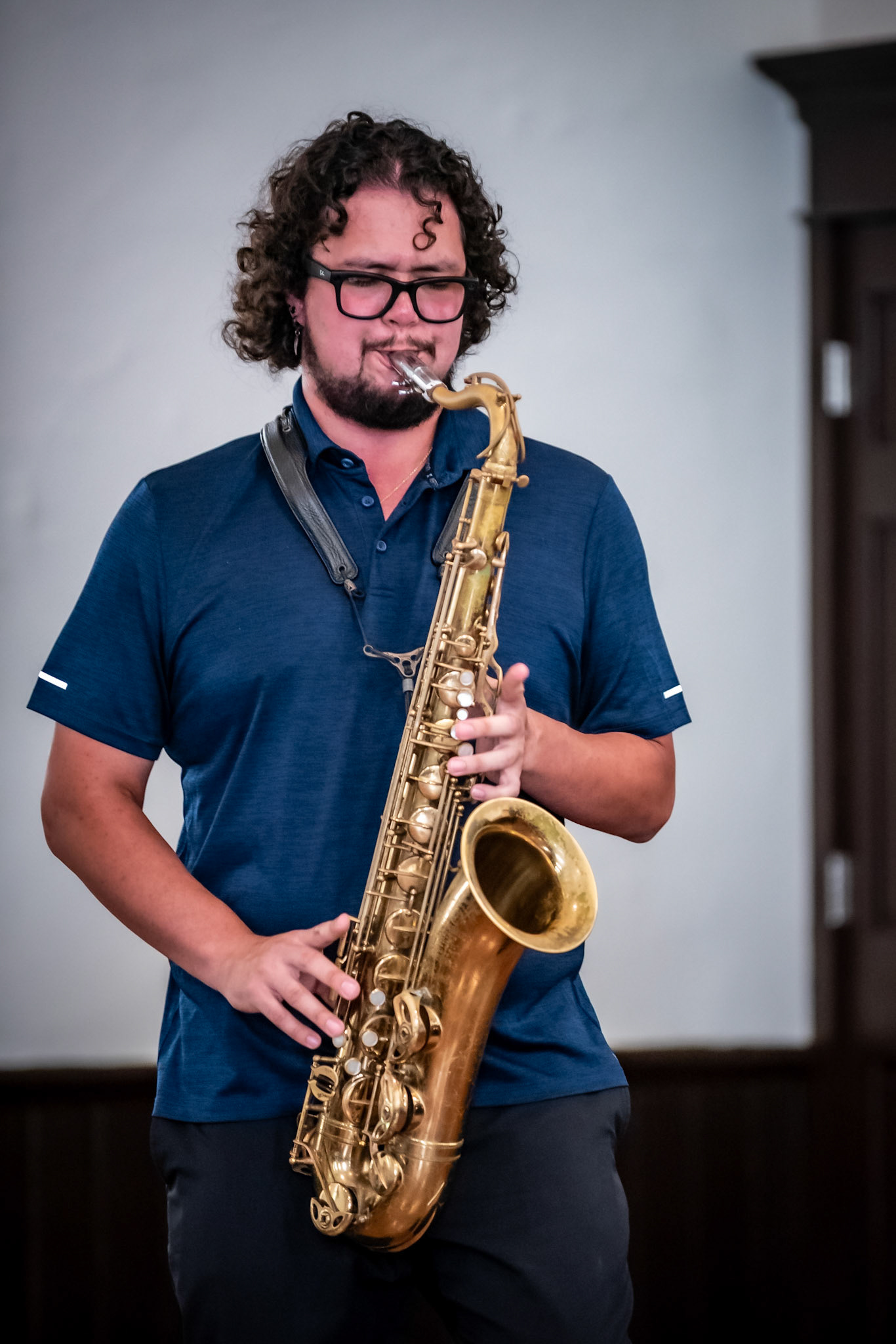 Tenor saxophonist Christian Sanchez performs with an impromptu trio, delivering a fiery set during the Burlington Jazz Festival on July 26, 2025.