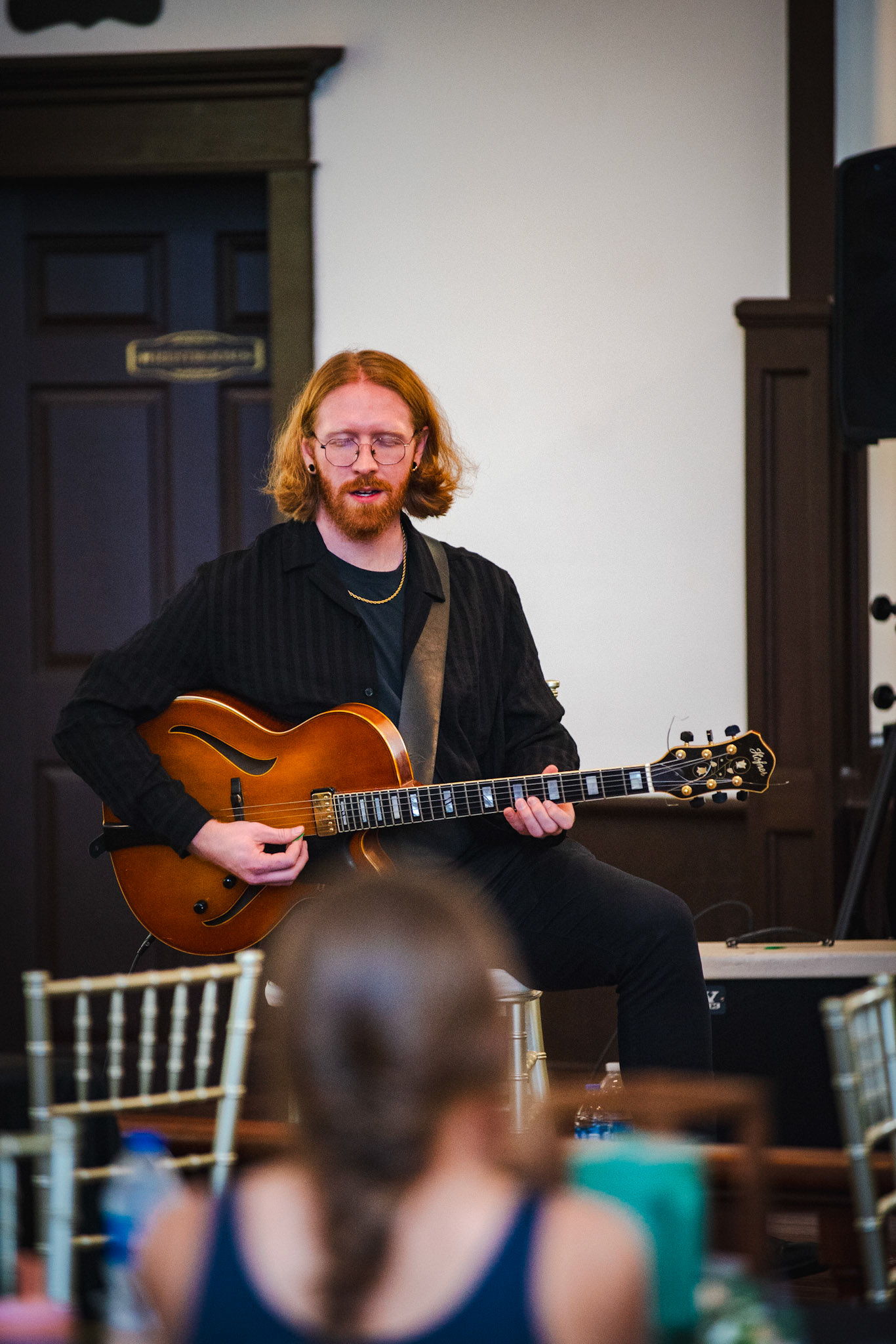 Guitarist Ben Crino performs with the Elisha Organ Trio during their set at the Burlington Jazz Festival on July 26, 2025.