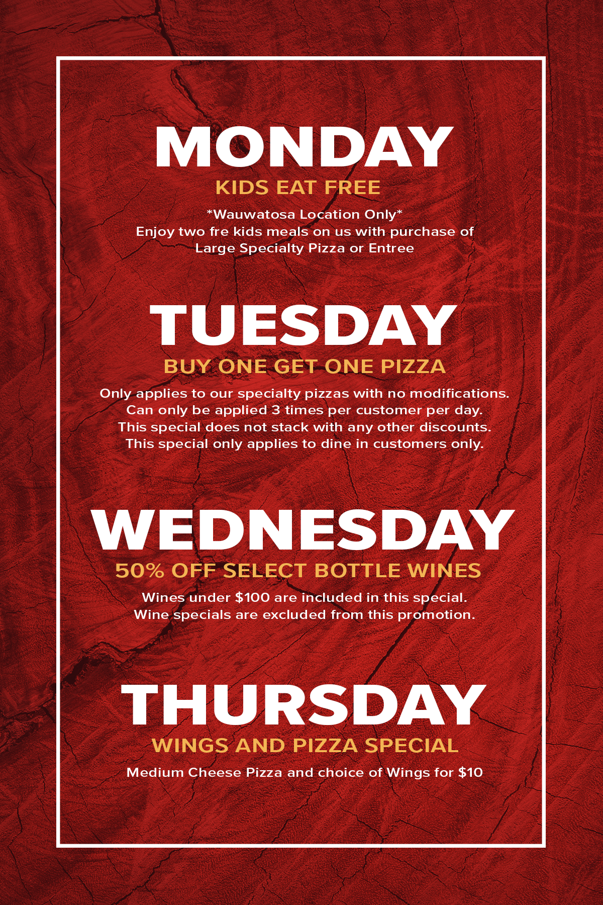Weekly Specials Menu