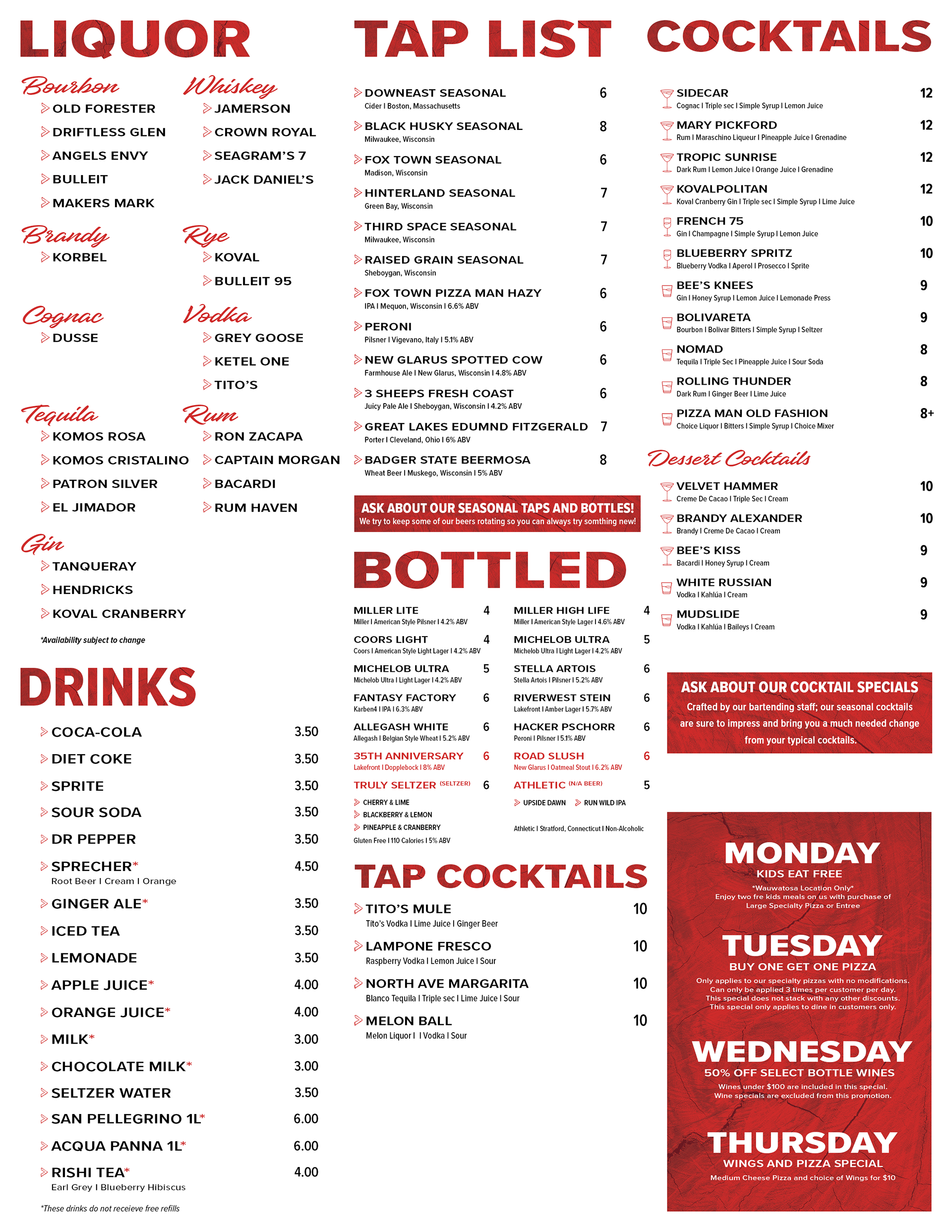 Drink Menu - Back Side