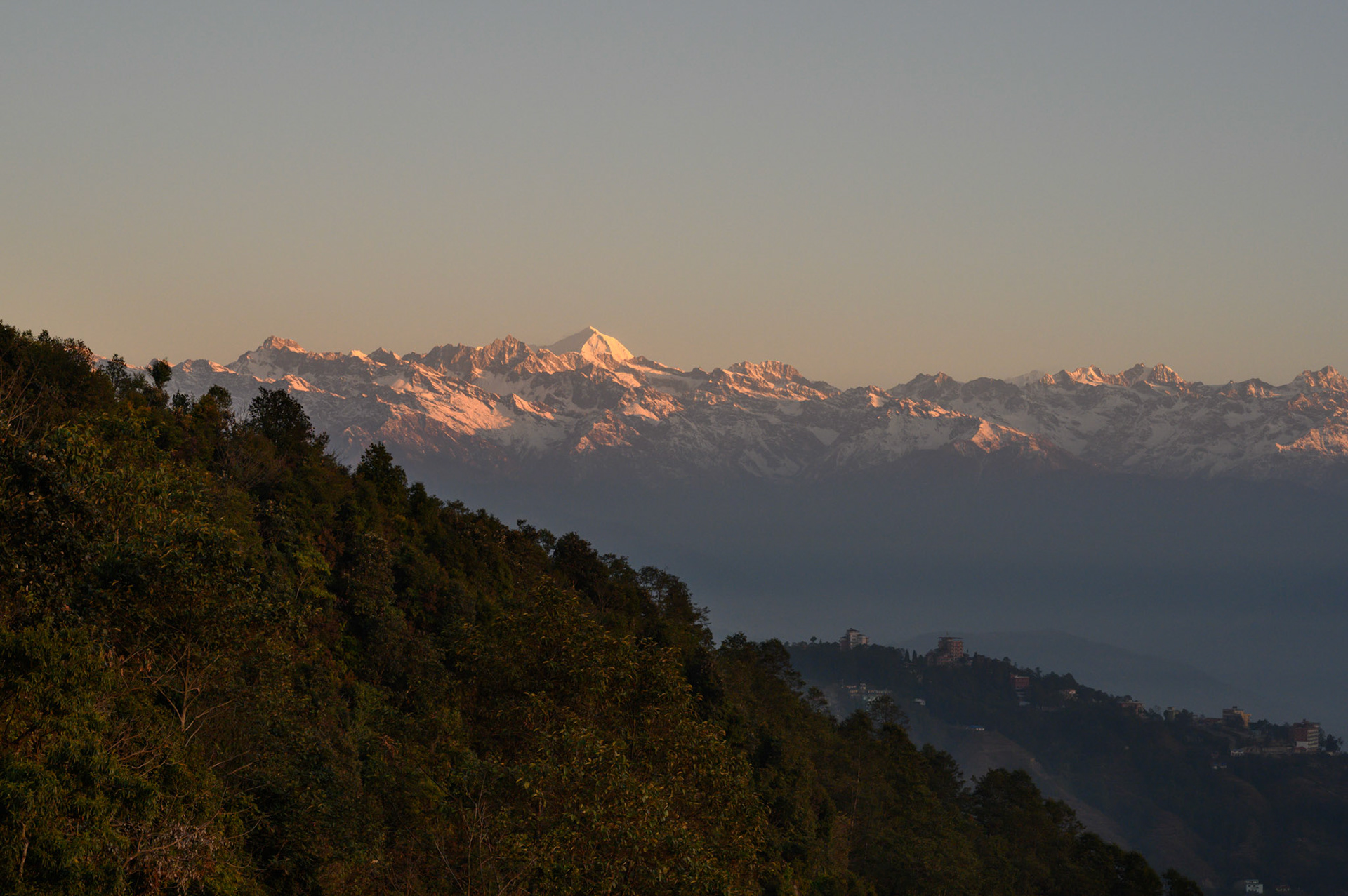 Sunrise from the Everest Manla Resort deck.