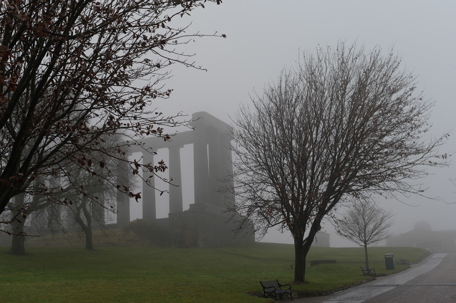 A bleak foggy morning on Calton Hill. Very Edinburgh.