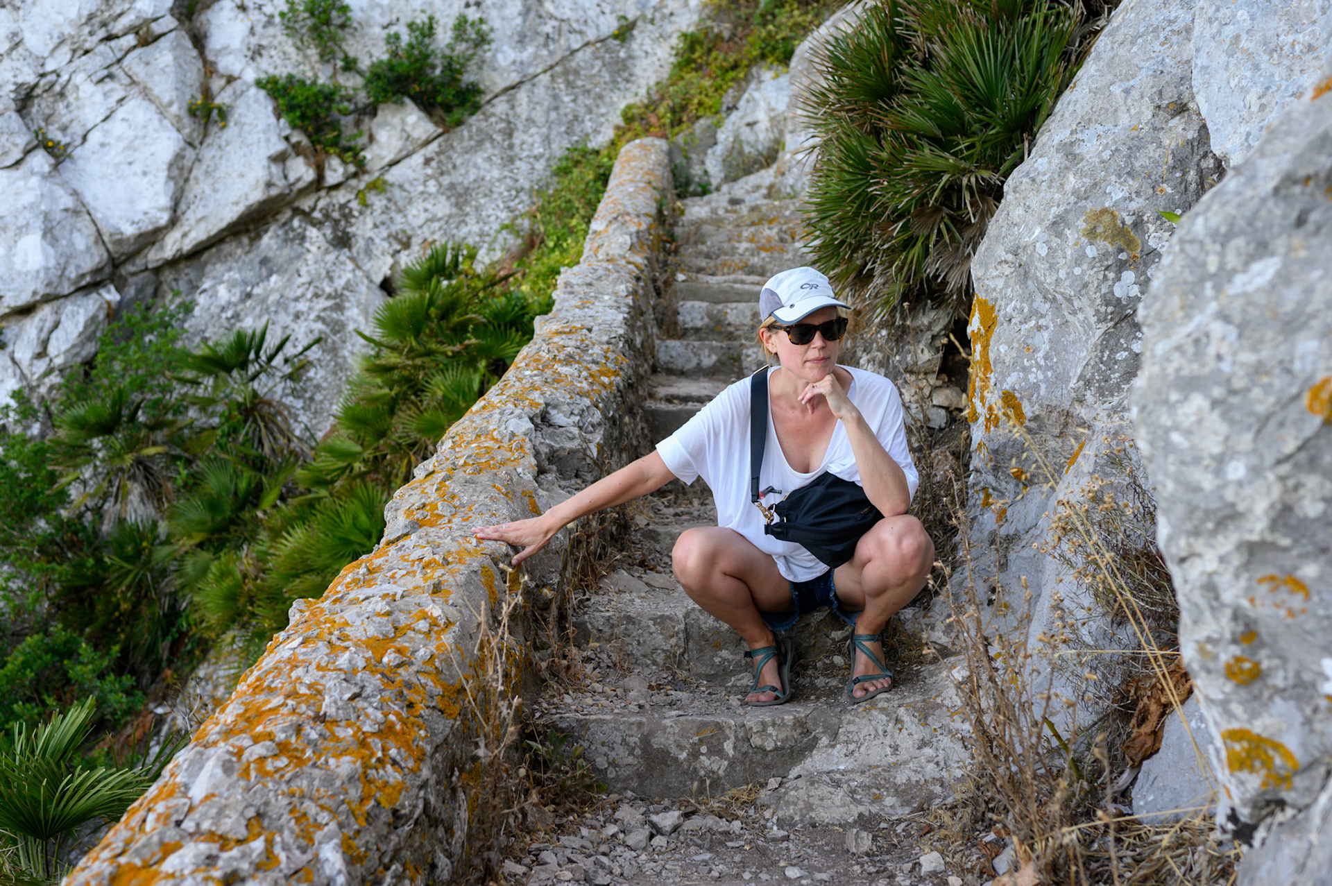 Sheryl pauses near the top of the Mediterranean Steps.