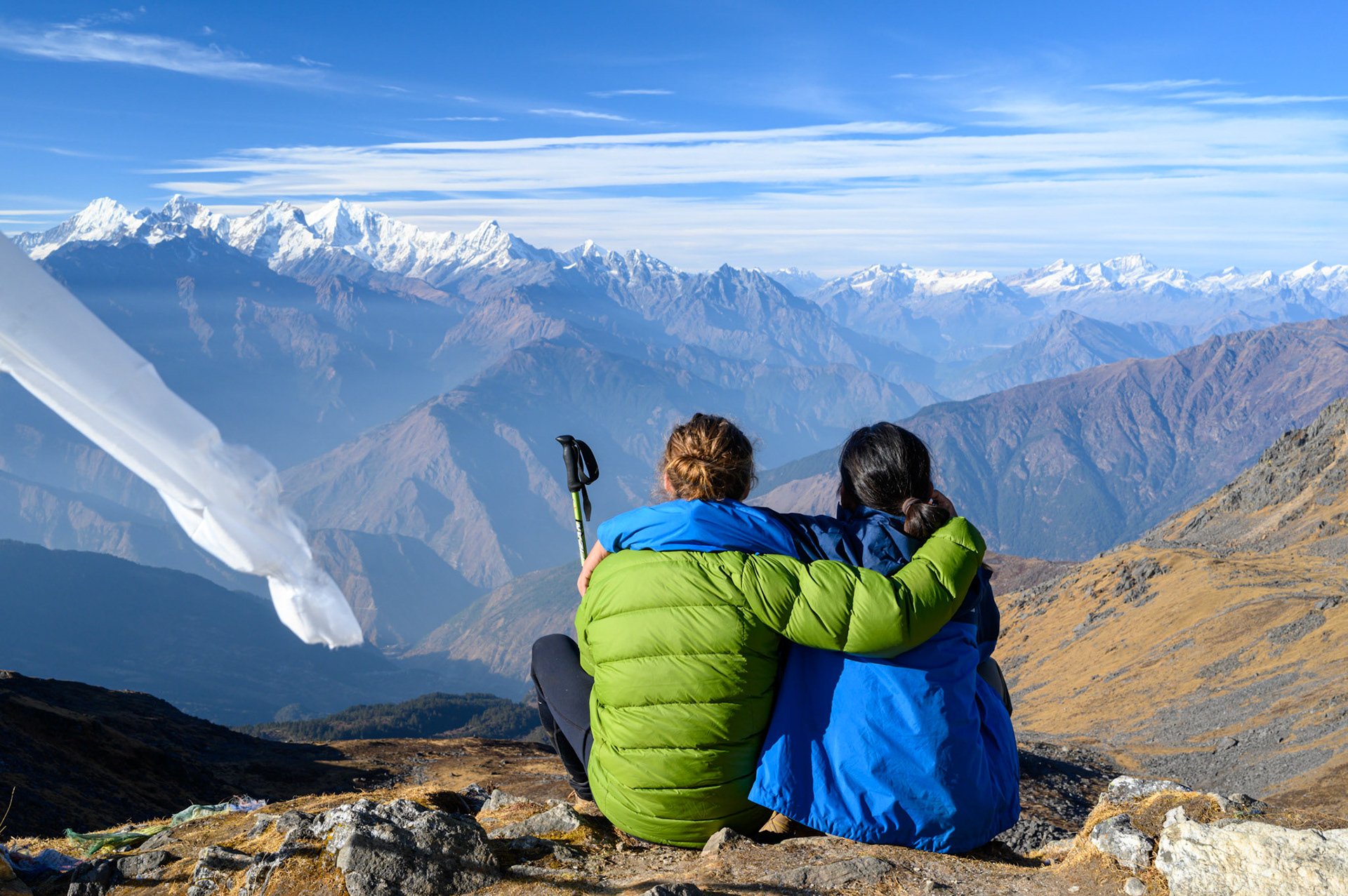 Man Raj and Max sit in the vastness of the landscape above Gosaikunda