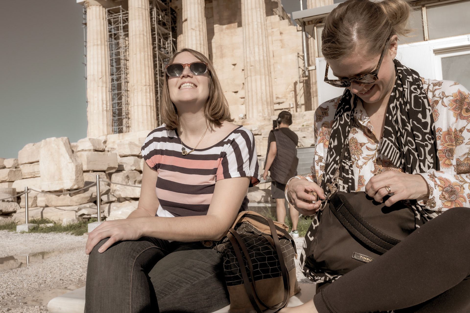 Jenny and Shery relaxing at the Acropolis