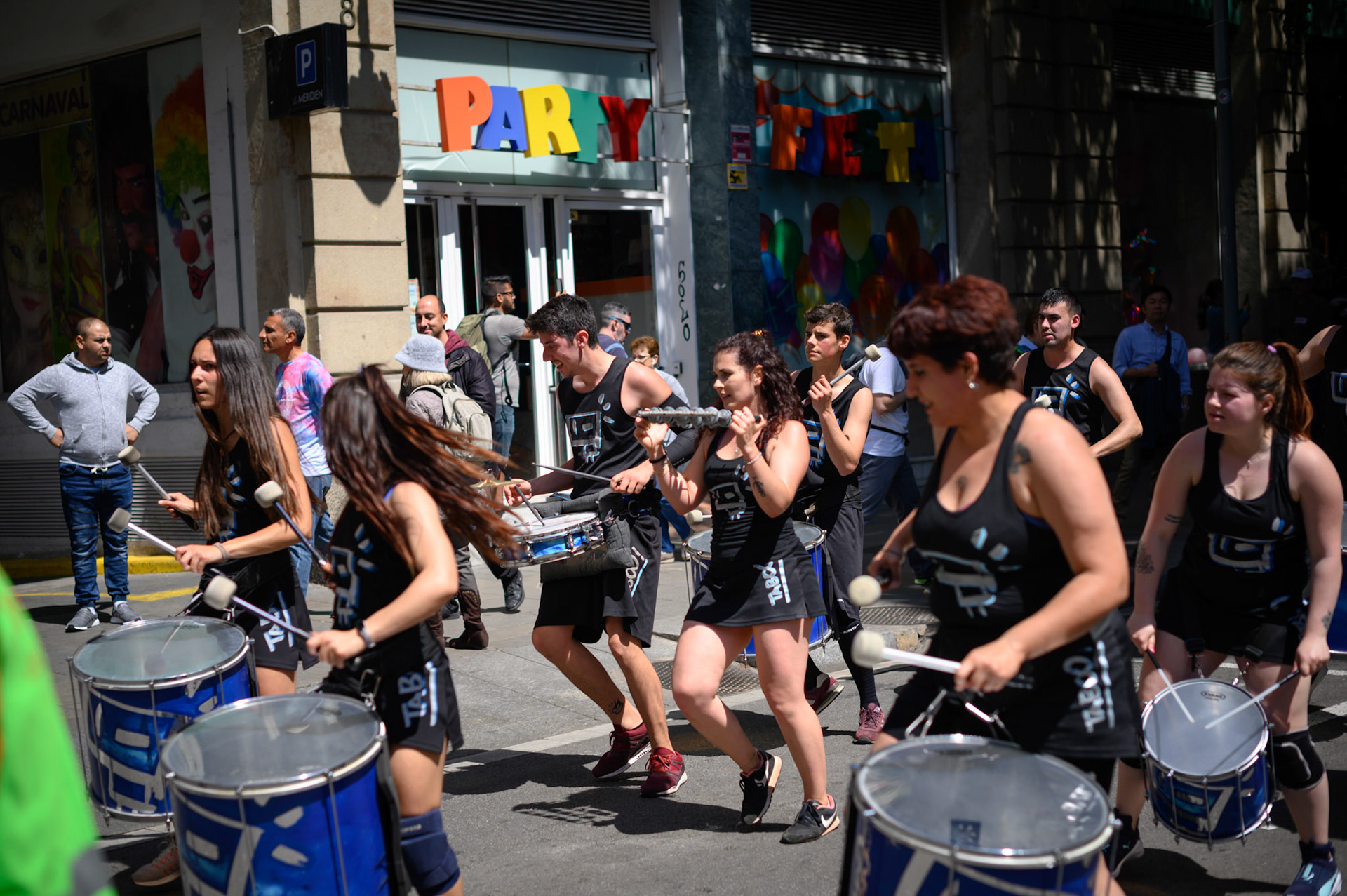 As is our unintentional habit we arrived in Barcelona for a public holiday. May Day.
I was excited on seeing a poster for a CNT rally to experience good old-school anarchist fire-and-brimstone. On our way to the CNT rally we happened across the USOC march. lead by the Taboo drum troupe. Lost of good energy noise and socially relavant banners as they wound their way through Barcelona.
We did make it to the CNT rally eventually. Very tame with a couple of anarchist book stalls, other merchandise, and what sounded like very dull speeches. Go USOC!