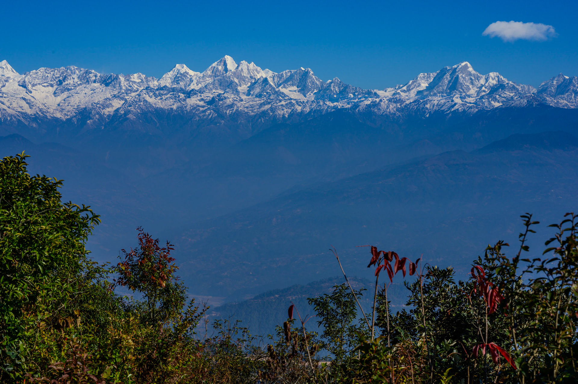 The Himalays from the Nagarkot forest trail.