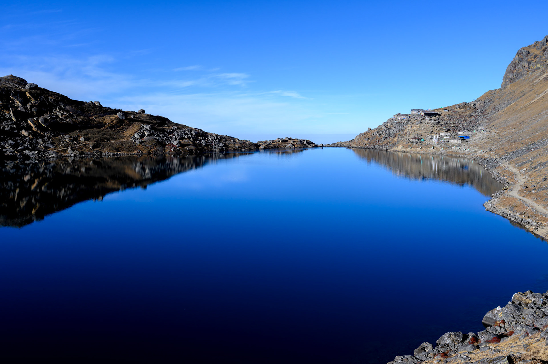 One of the Gosaikunda lakes, turned blue when Shiva washed snake venom from his throat.