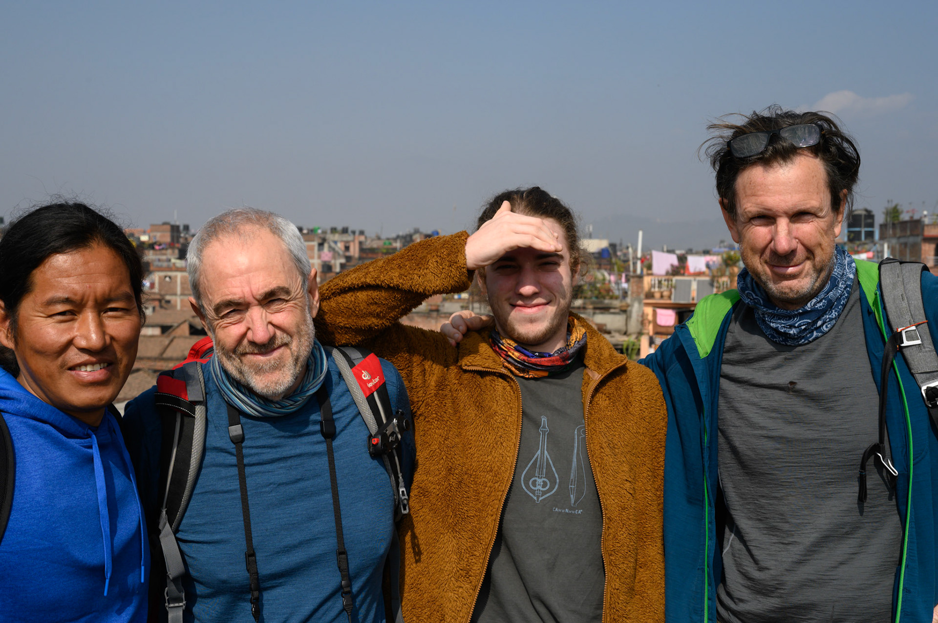 Man Raj, Pete, Max, and Geoff in Bhaktapur