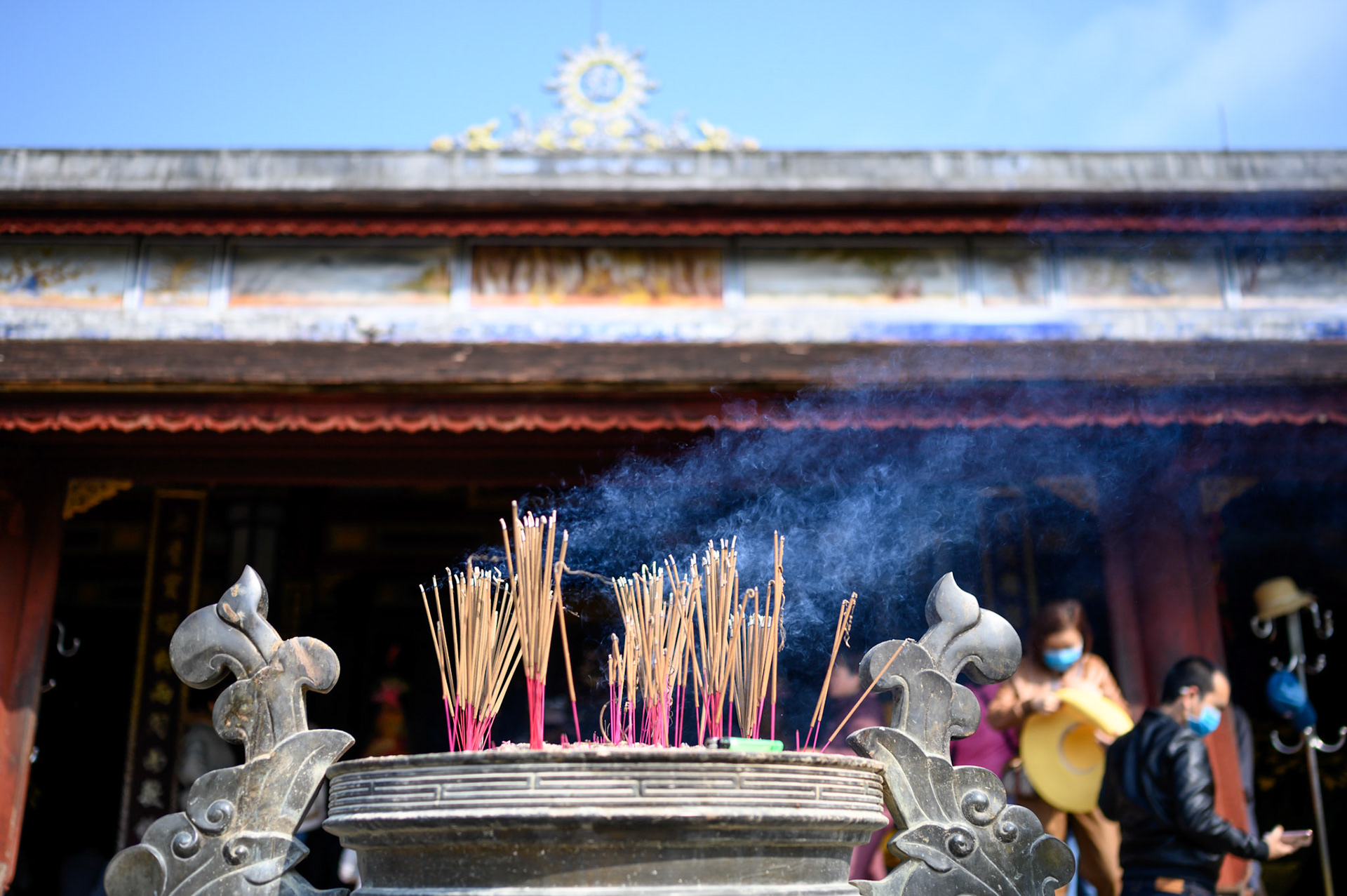 Stopping at the famous Hue pagoda on a boat trip to Hue centre.