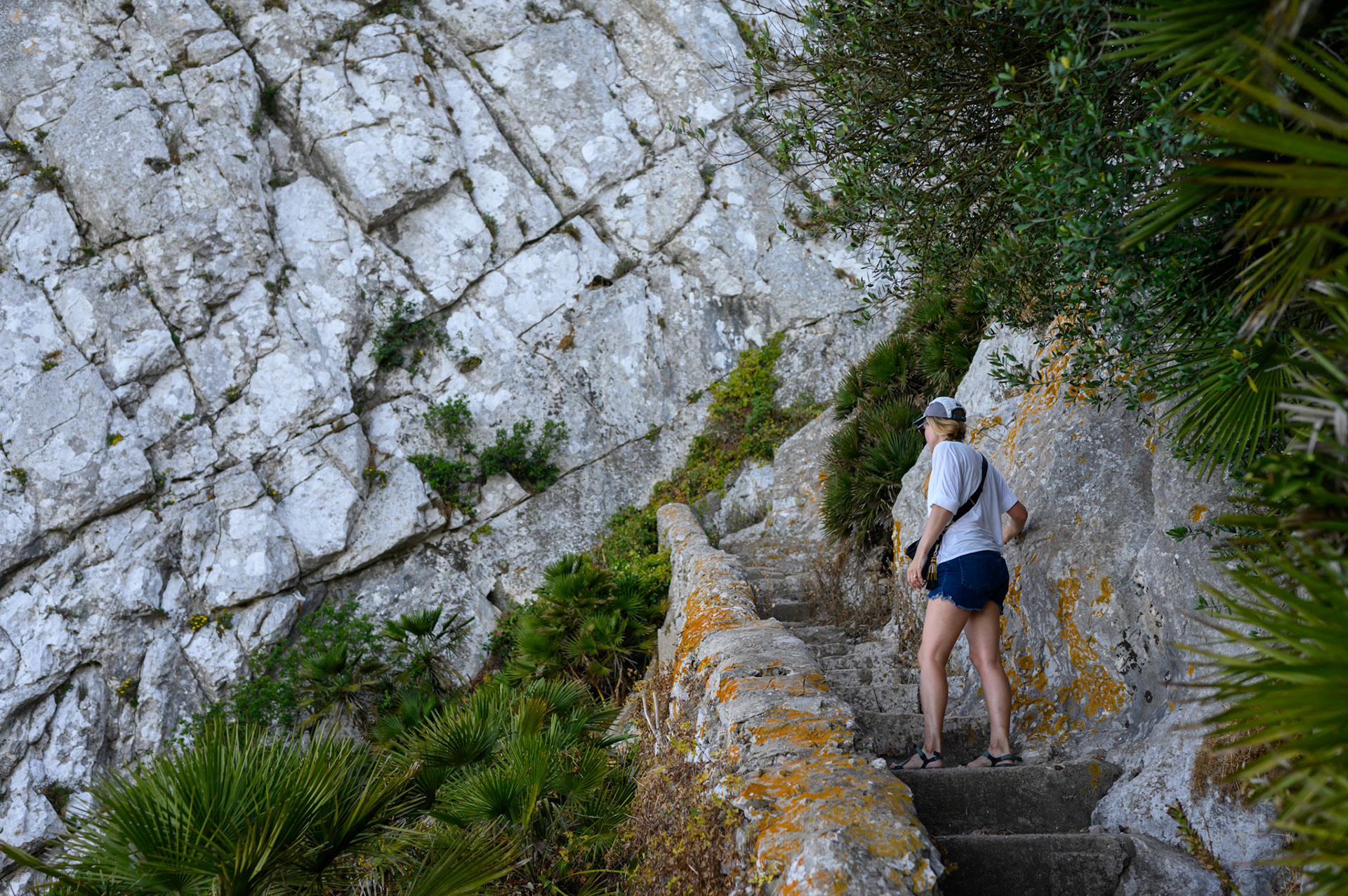 Sheryl pauses near the top of the Mediterranean Steps.