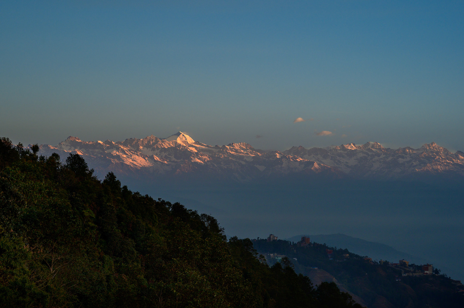 Sunrise from the Everest Manla Resort deck.