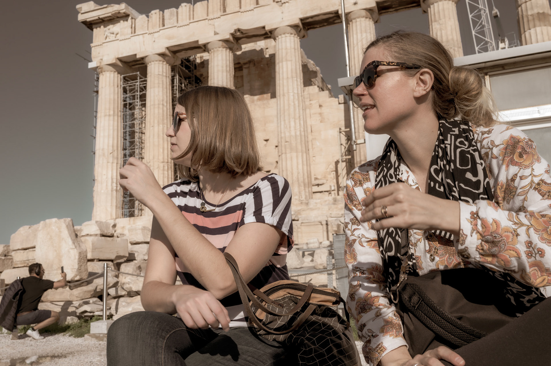Jenny and Shery relaxing at the Acropolis