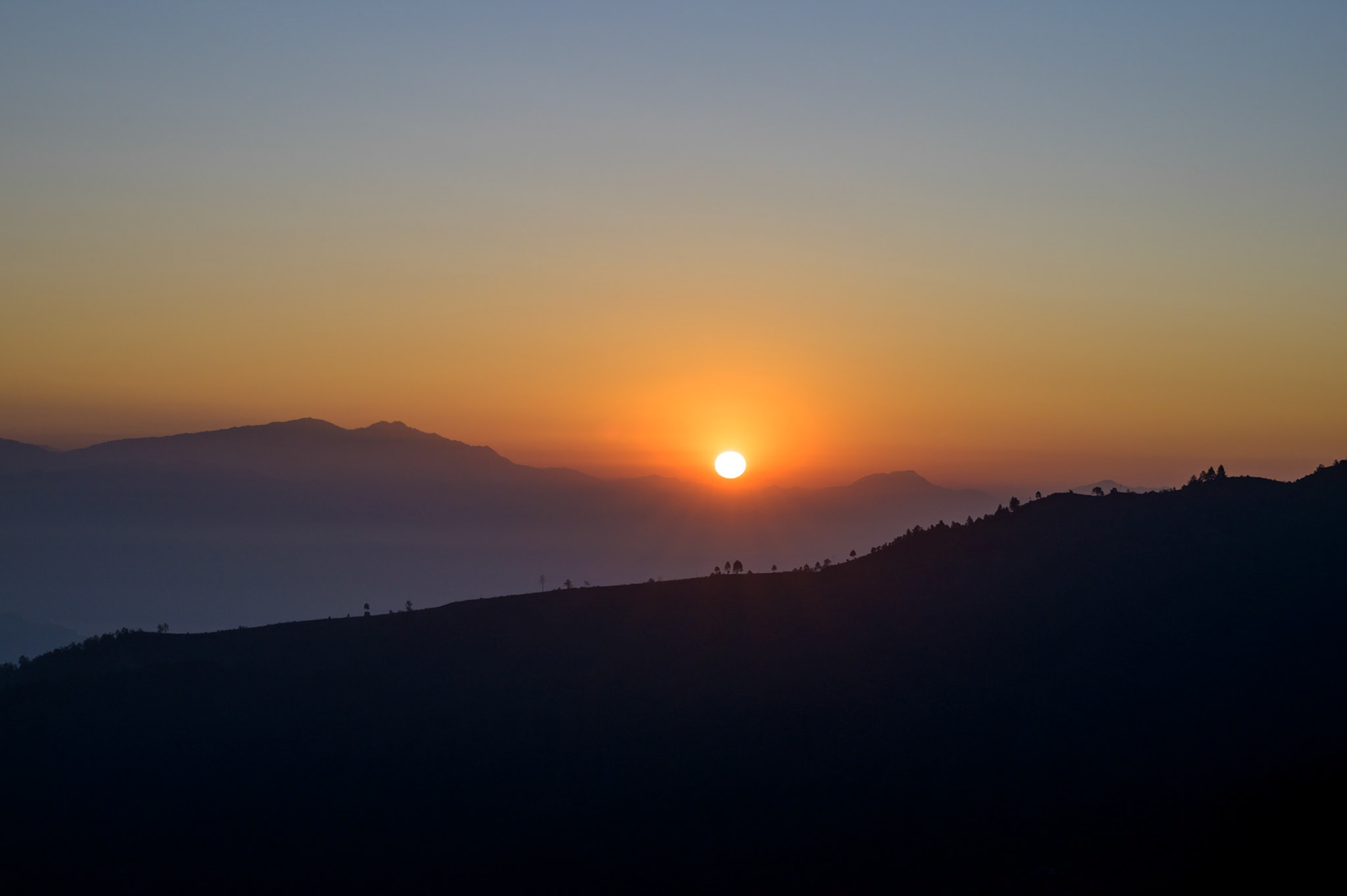 Sunrise from the Everest Manla Resort deck.