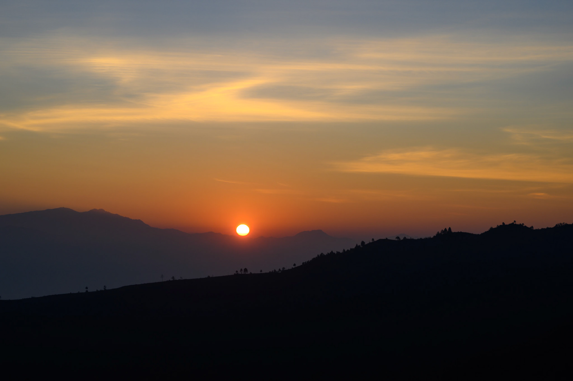 Sunrise from the Everest Manla Resort deck.