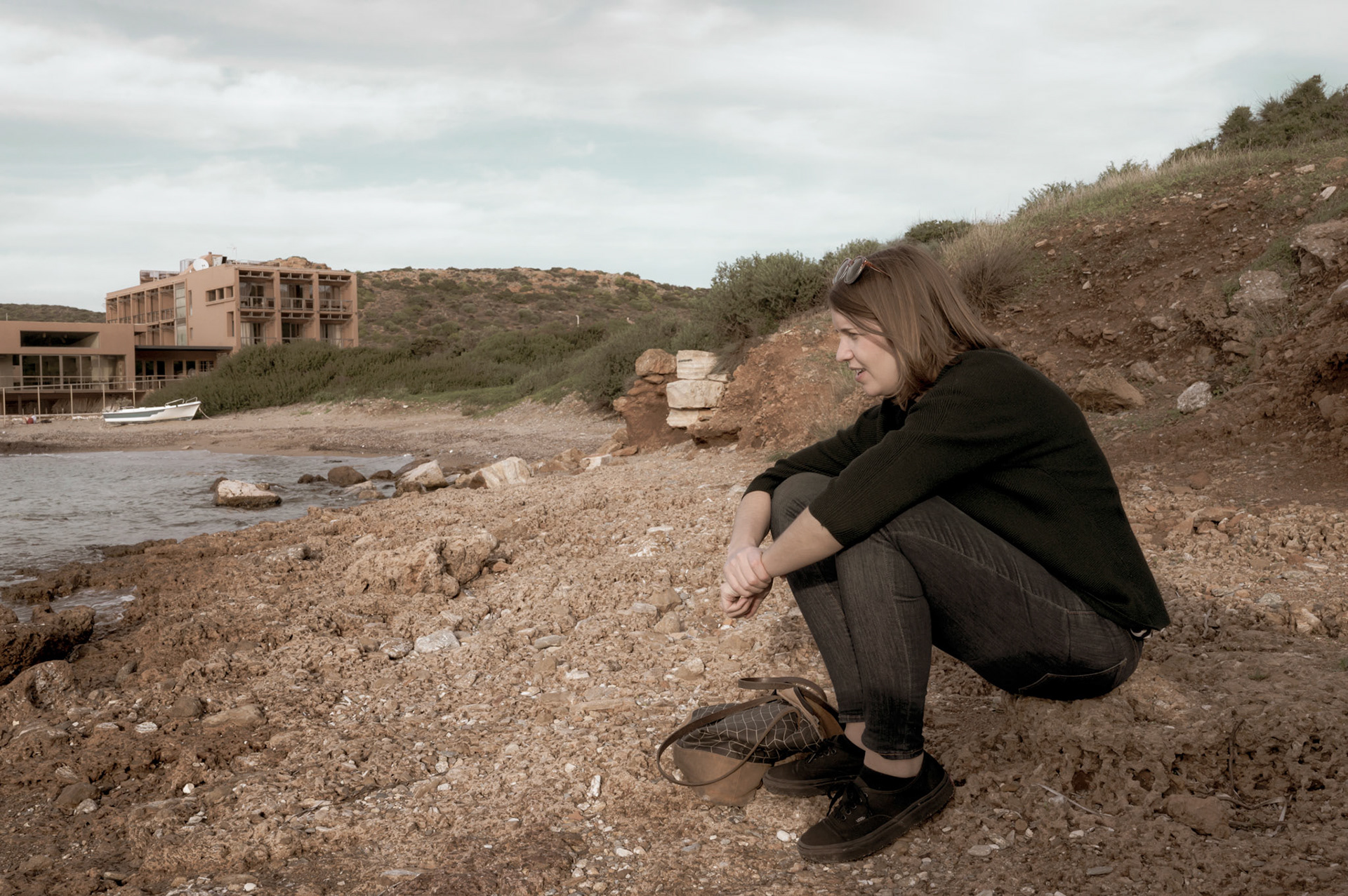 Jenny on the beach at Sunio