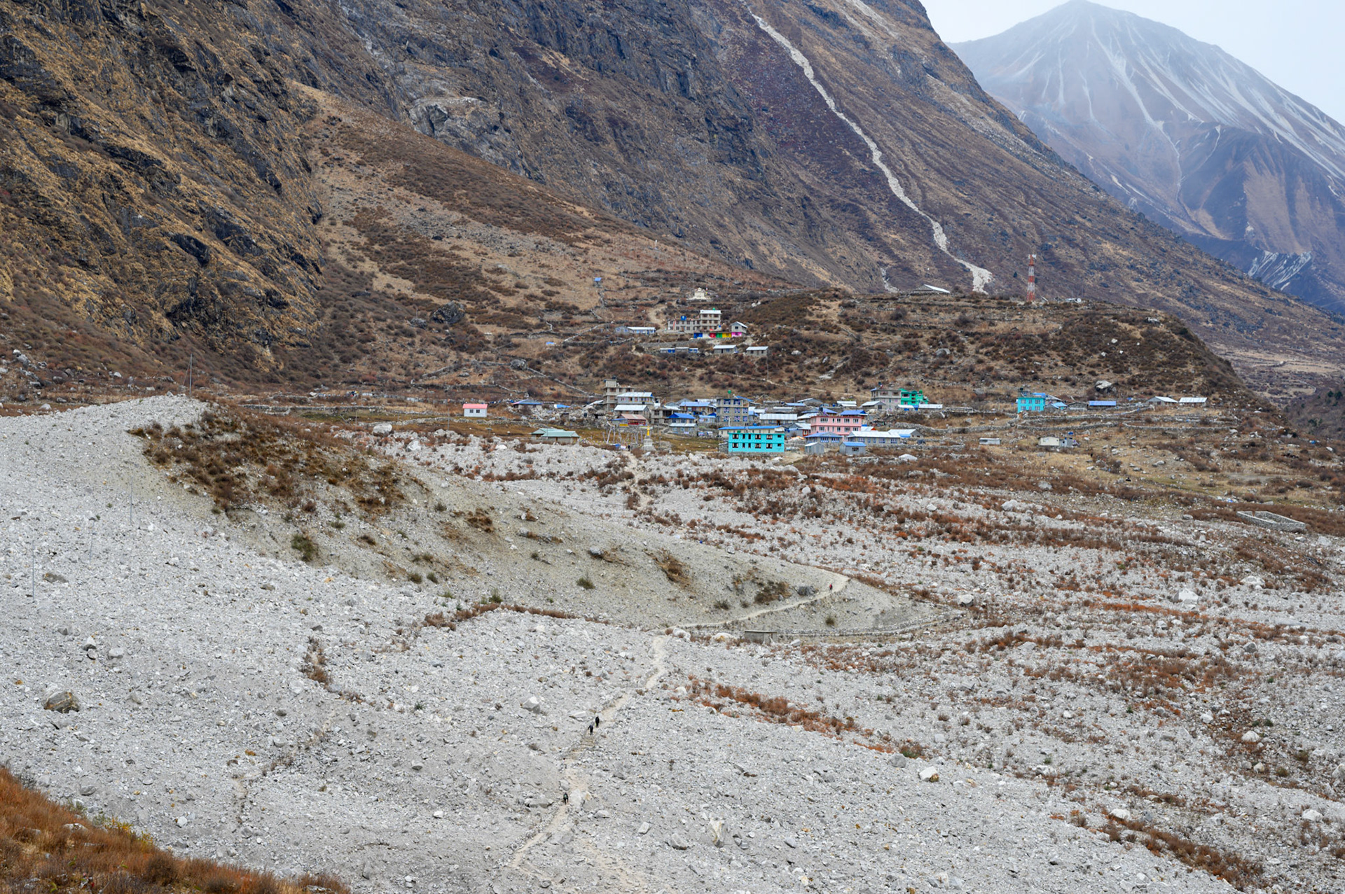 Langtang village across the landslide area. The village was wiped out in the 2015 earthquake. Many died.