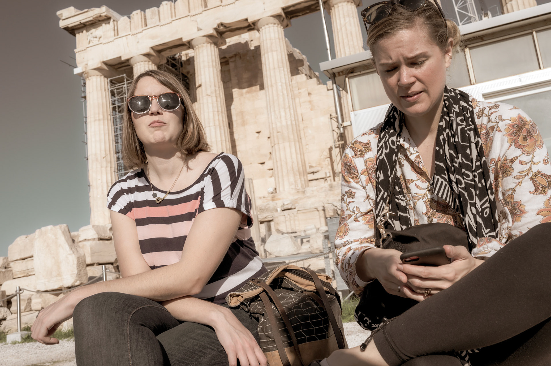 Jenny and Shery relaxing at the Acropolis