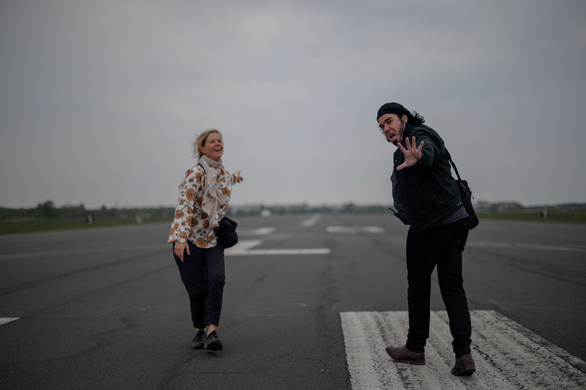 Chris and Sheryl on the runway at Templehof.
Templehof stopped operating as an airport in 2008, and was turned over to public use. The terminal buildings house artists and startup spaces while the airfield is an open recreation area.