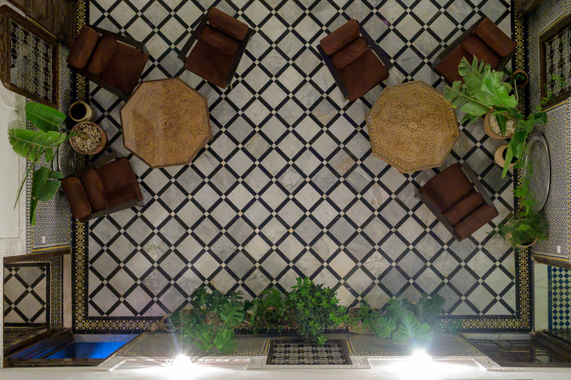 A riad courtyard, from the open roof