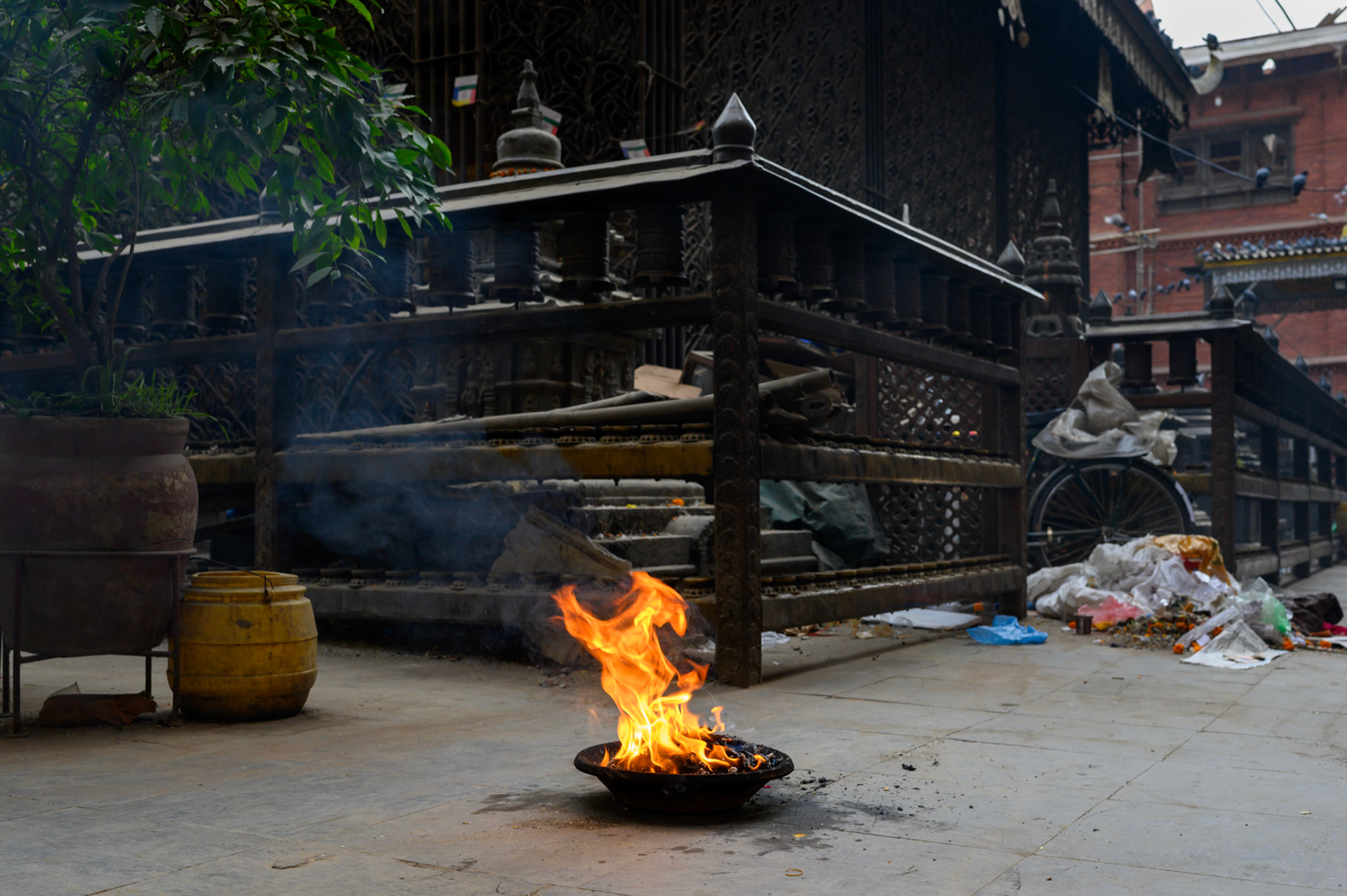 Shrine and offering on streets