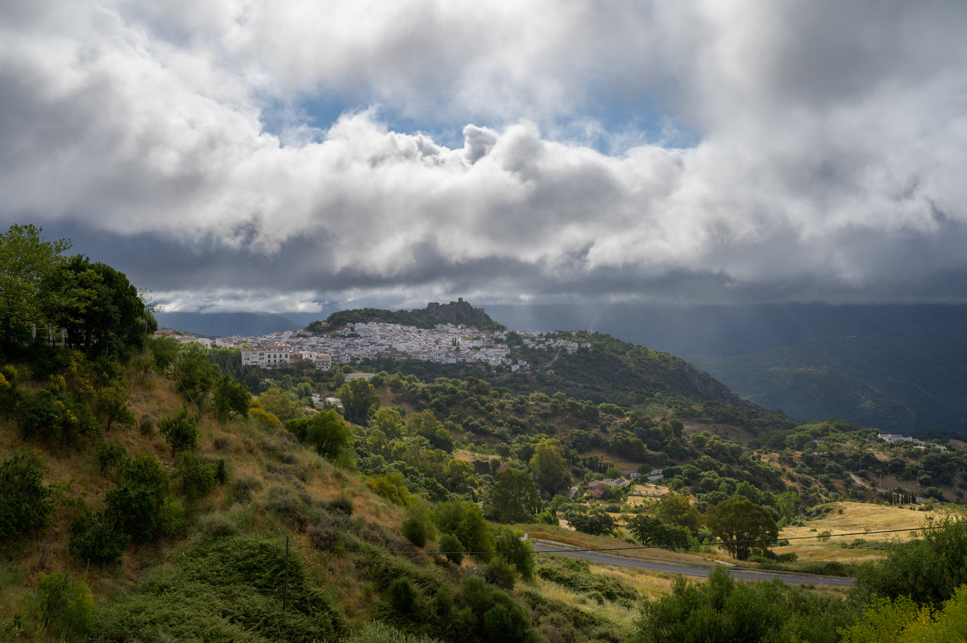 Gaucin seen from the road to Algeciras on a rare rainy morning.