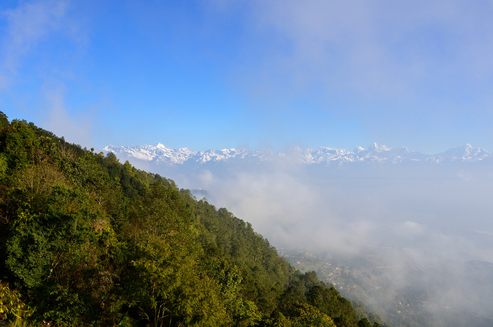 The view of the Himalayas from Everest Manla.
