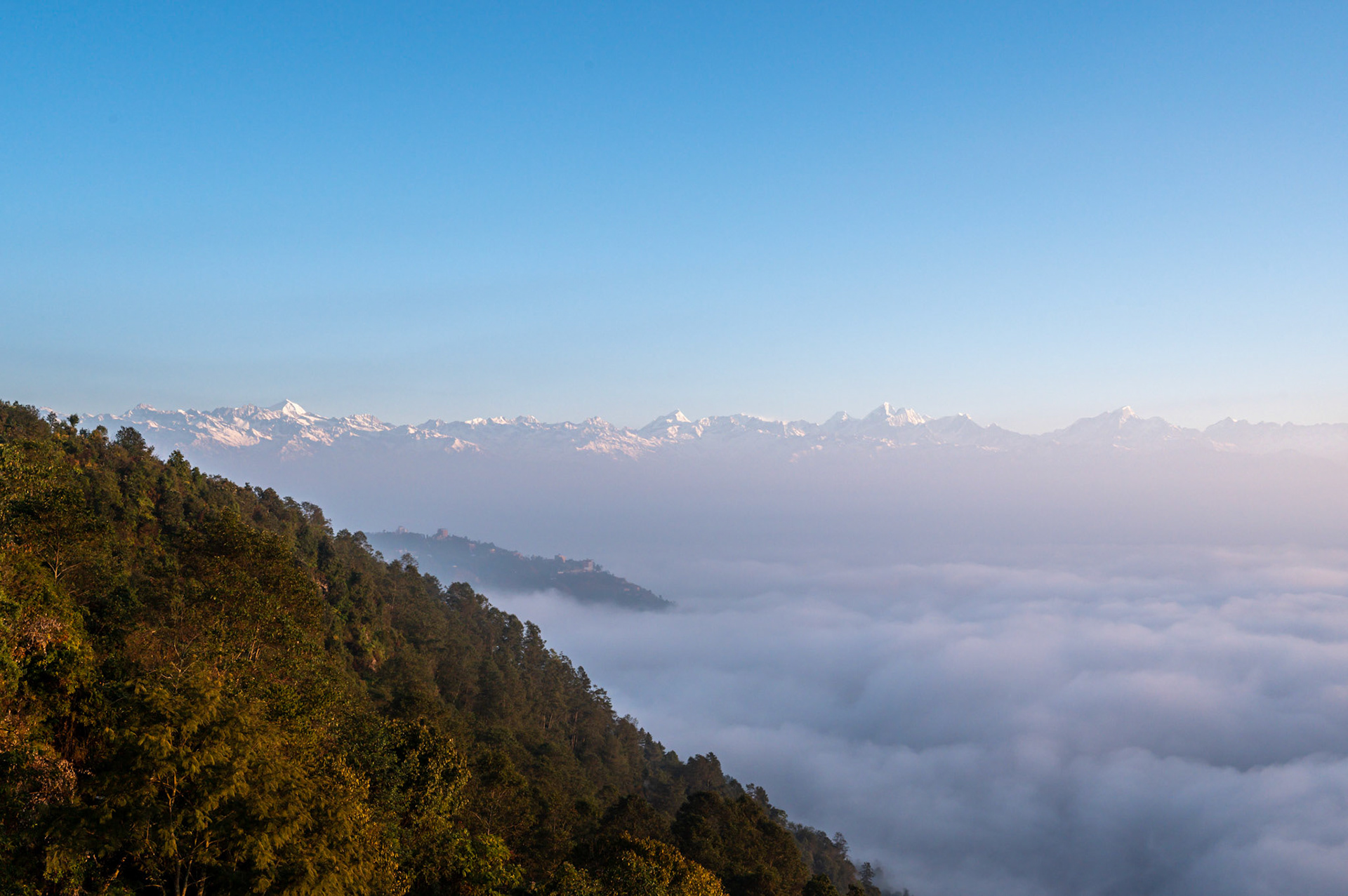 Sunrise from the Everest Manla Resort deck.